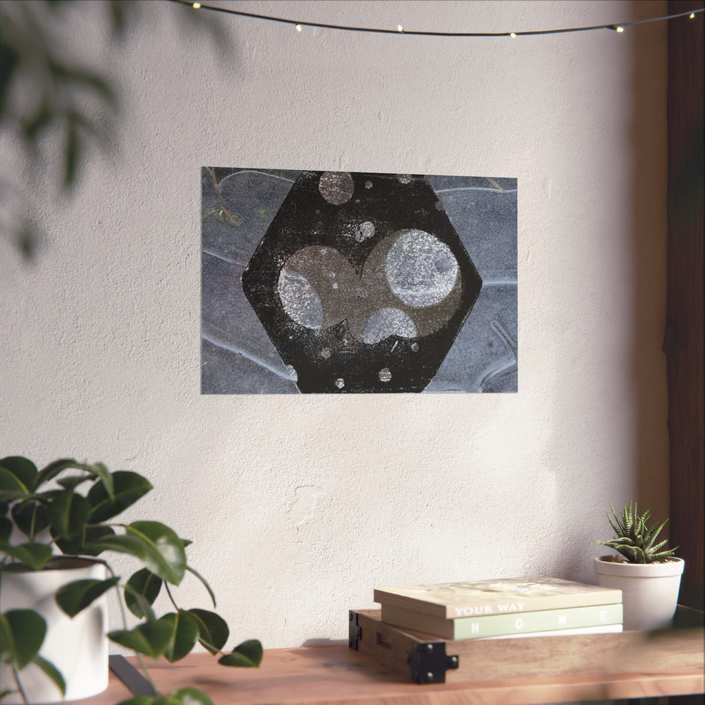 Abstract Hexagon Planet Matte Poster — Industrial Black & Gray Wall Art