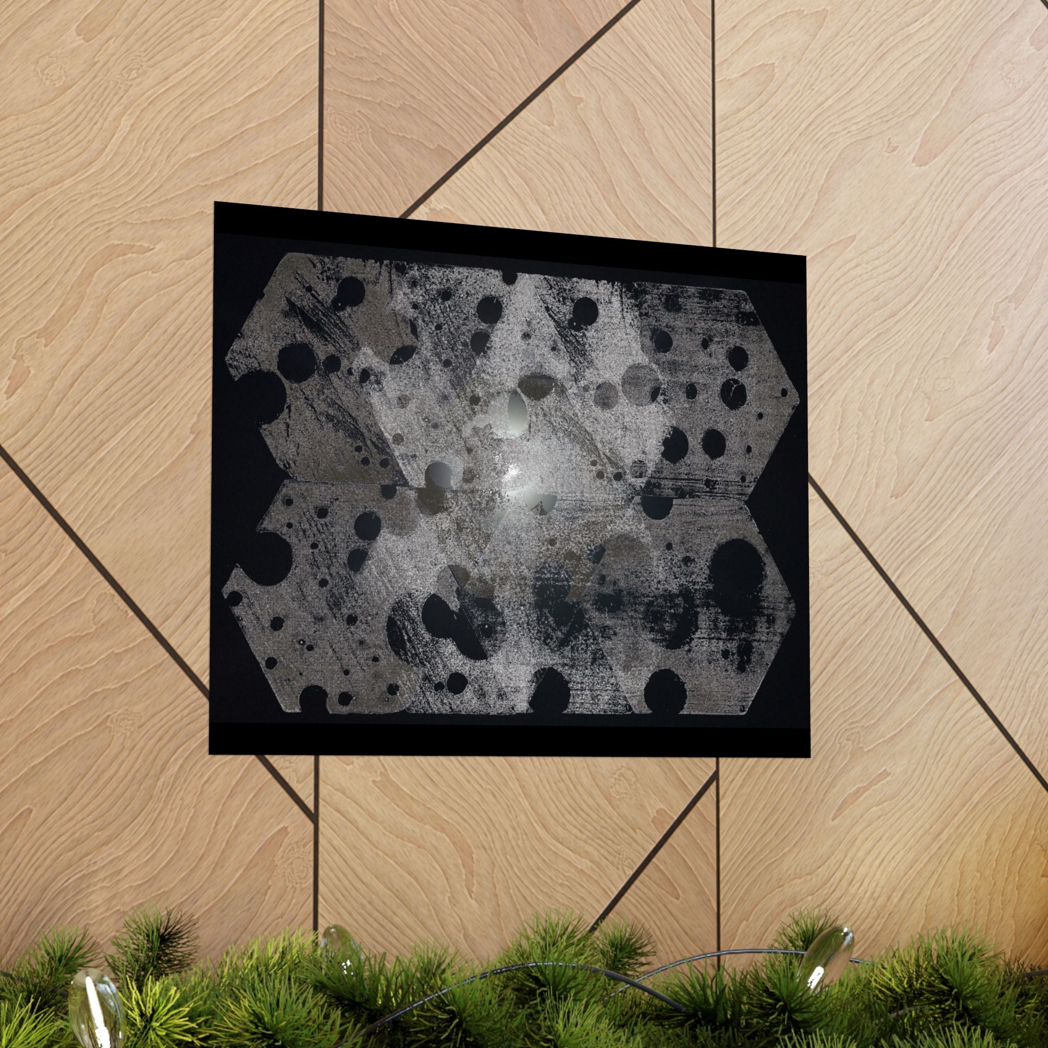 Abstract Hexagon Dots Matte Poster — Monochrome Industrial Wall Art