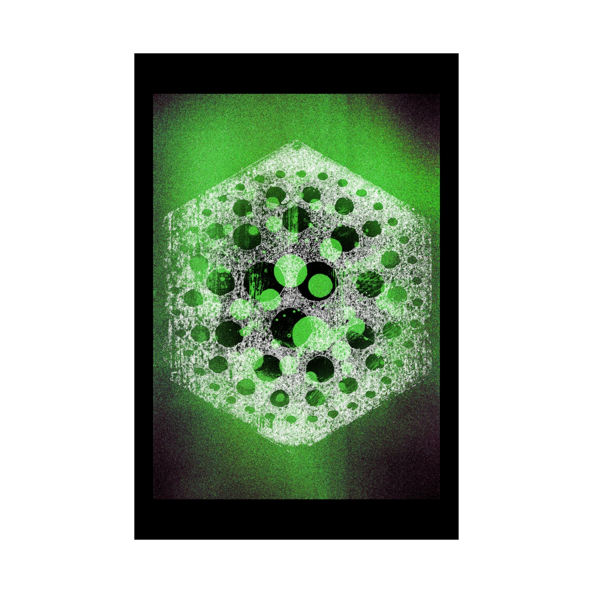 Abstracte groene zeshoekige matte poster — Geometrische sciencefiction muurdecoratie 