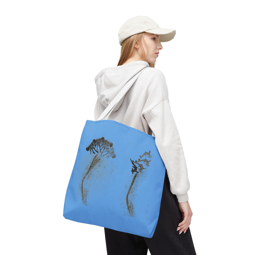 Blue Sea Life Tote Bag — Sand Art Seahorse & Coral All-Over Print