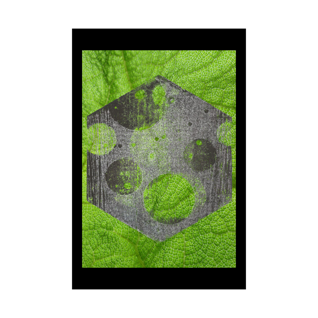 Geometric Moon Hex Poster — Grunge Green Matte Vertical Art Print