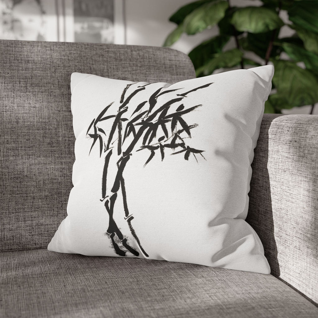 Bamboo Ink Sumi‑Style Square Pillowcase