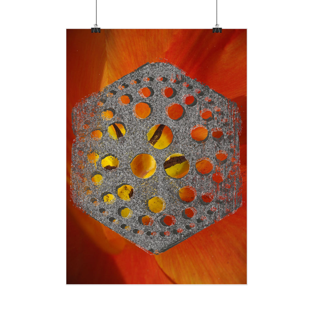 Hexagon Metal Pattern on Orange Petal Poster
