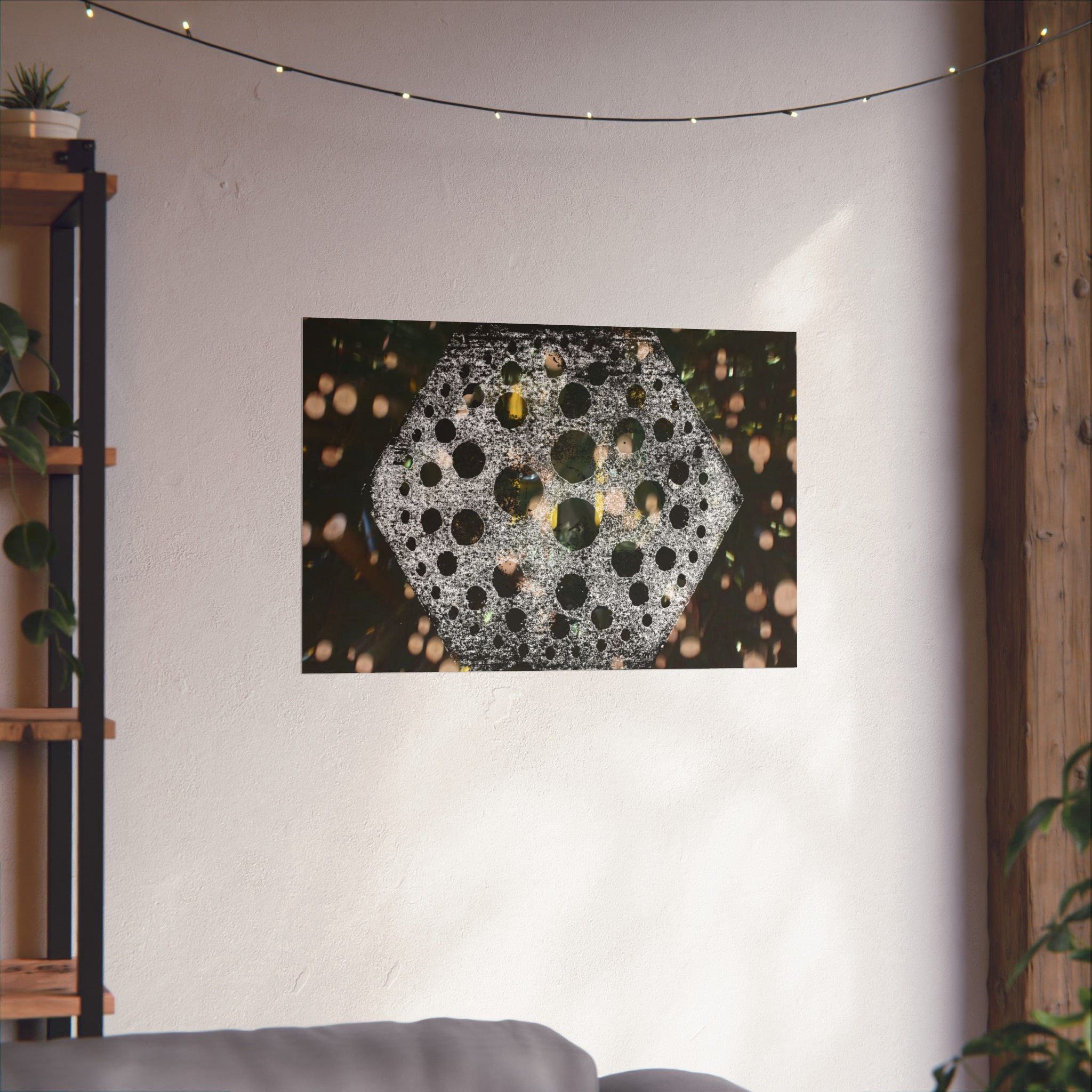 Hexagonal Crystal Bokeh Matte Poster — Abstract Celestial Wall Art