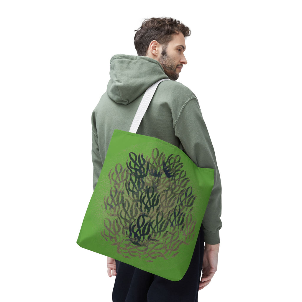 Green Abstract Coral Tote Bag – Ocean-Inspired All-Over Print Tote
