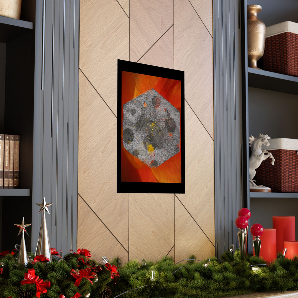 Abstract Hex Moon Poster — Orange Red Floral Background Matte Vertical Art Print