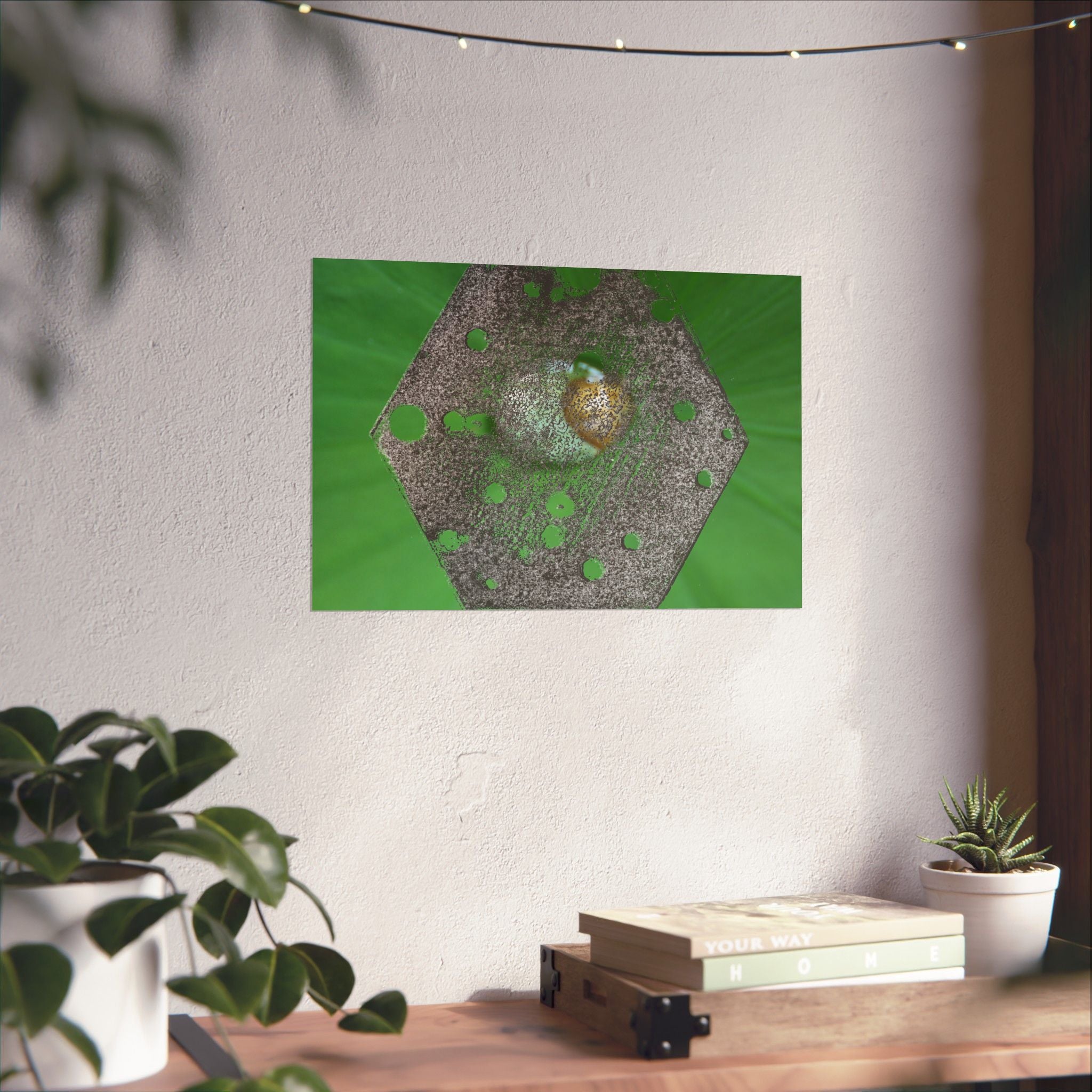 Abstract Hexagon Metal Texture poster | Matte Horizontal Poster, Green Organic Background