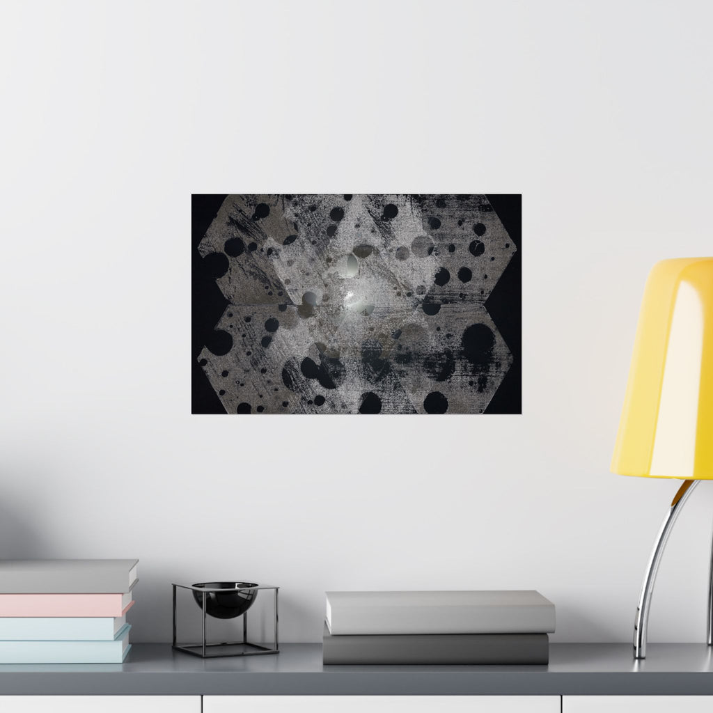 Abstract Hexagon Dots Matte Poster — Monochrome Industrial Wall Art