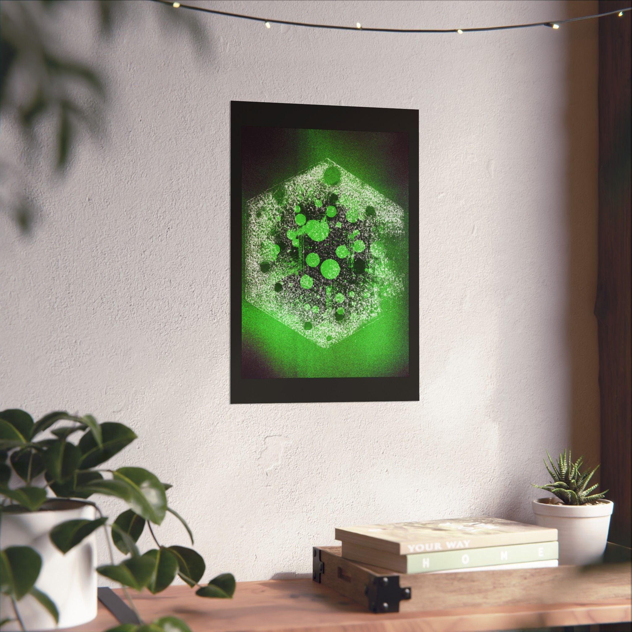 Abstracte groene zeshoekige poster — Matte verticale wanddecoratie 