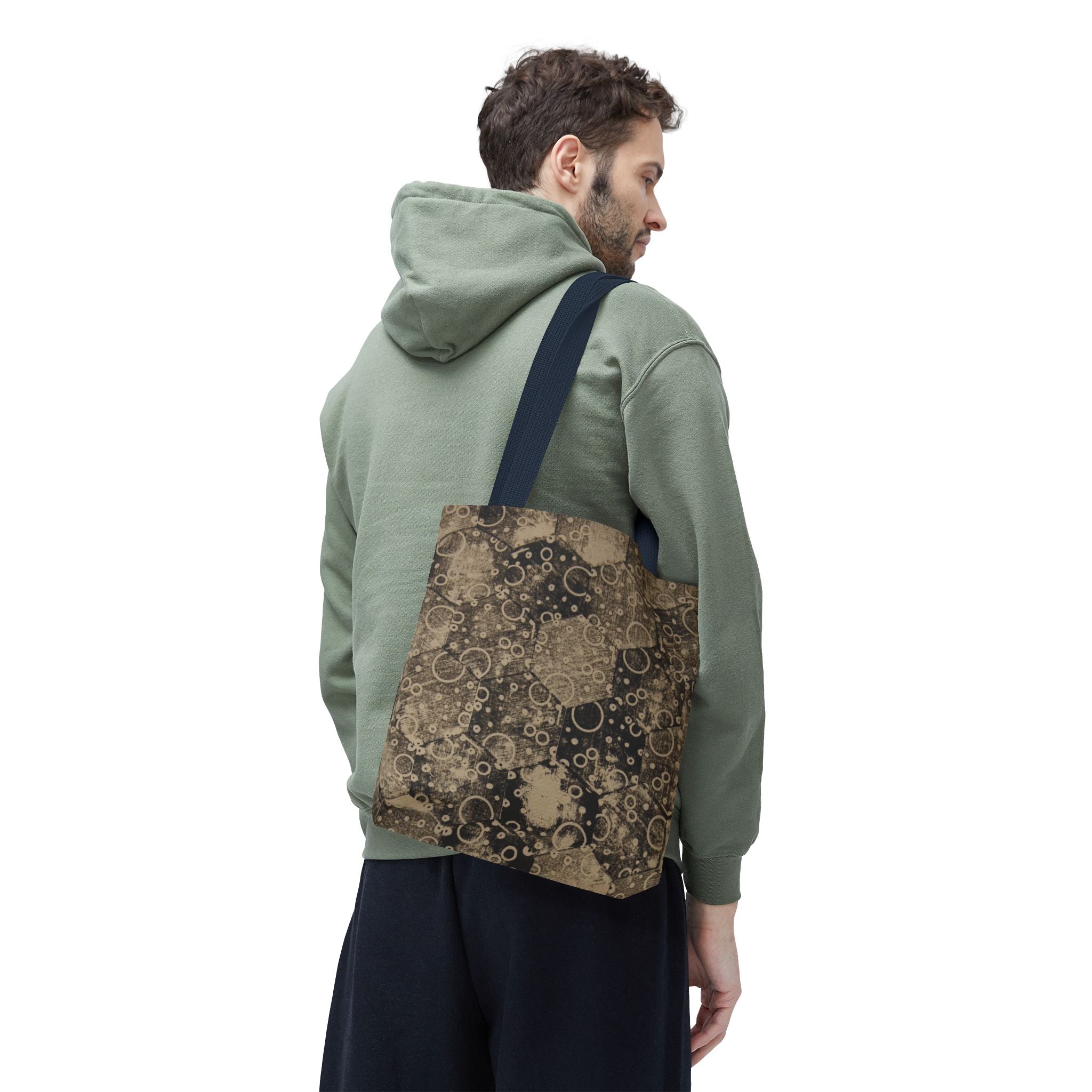 Vintage Hexagon Pattern Tote Bag – Sepia Geometric All-Over Print