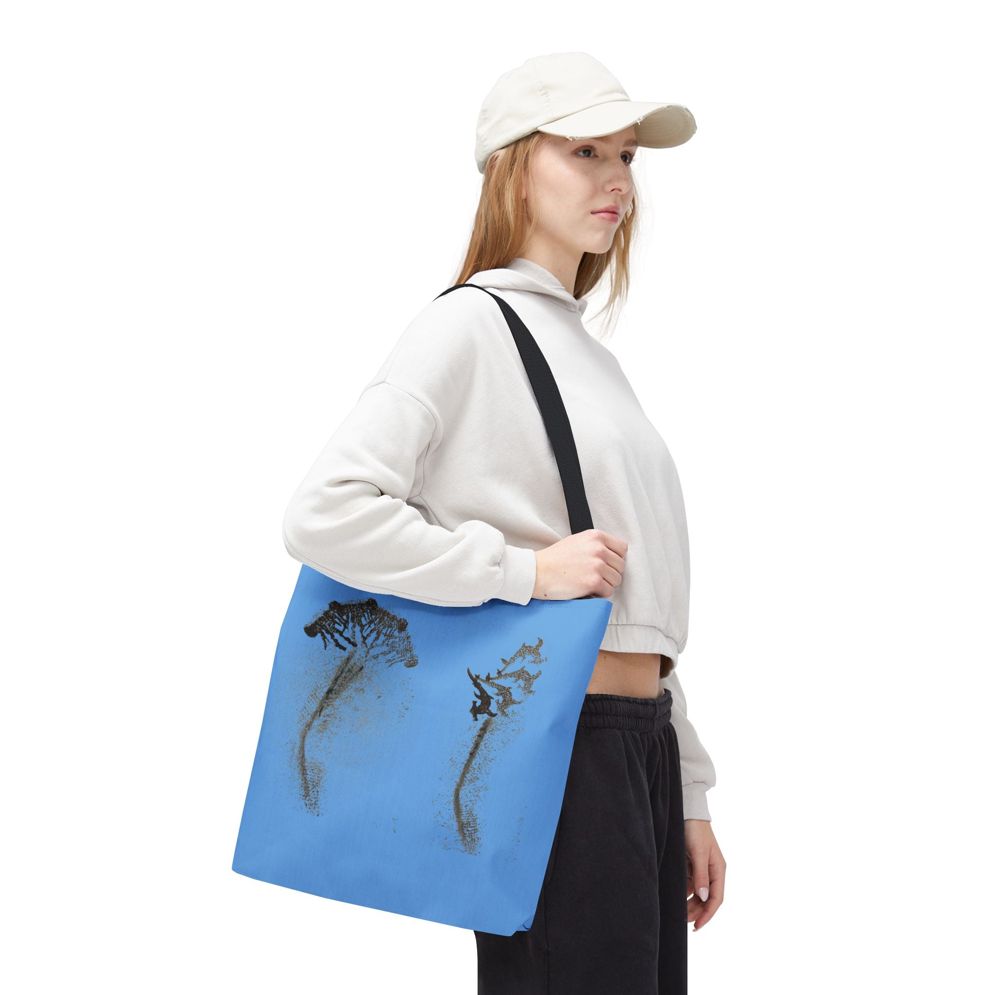 Blue Sea Life Tote Bag — Sand Art Seahorse & Coral All-Over Print