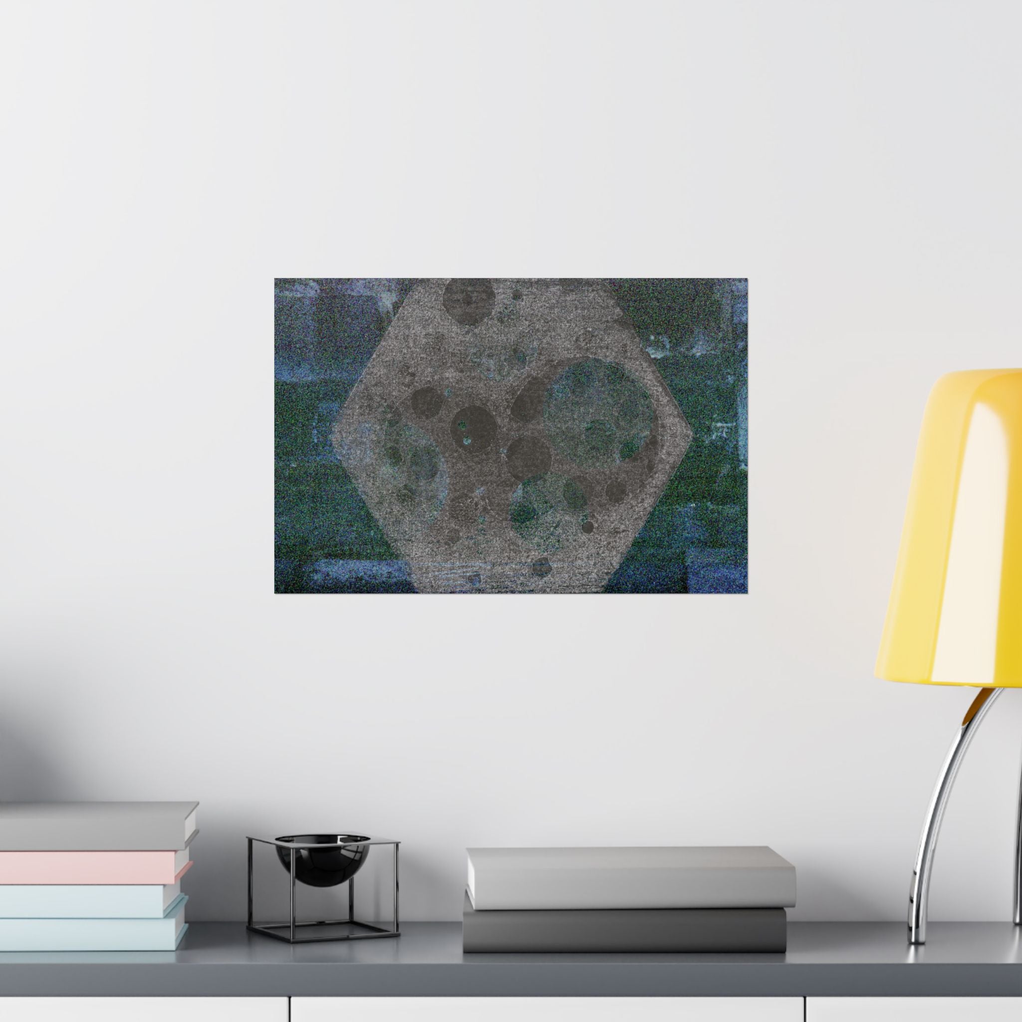 Abstract Moon Hex Matte Poster — Geometric Lunar Wall Art (Horizontal)