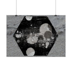 Horizontal Poster — Grunge Hexagon Moonprint (Black & Gray Abstract)