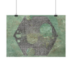 Geometric Hexagon Moon Art Horizontal Poster | Green Abstract Celestial Print