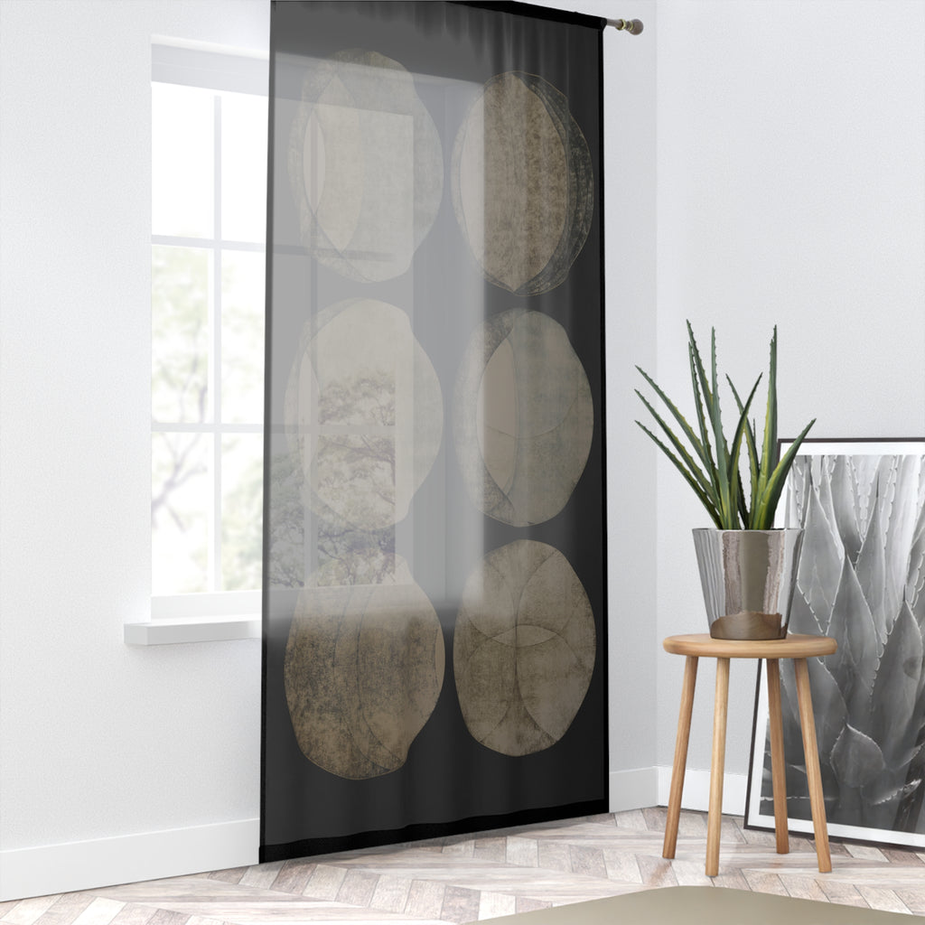 Sheer Moon Phase Window Curtain – Modern Neutral Circles Drapery