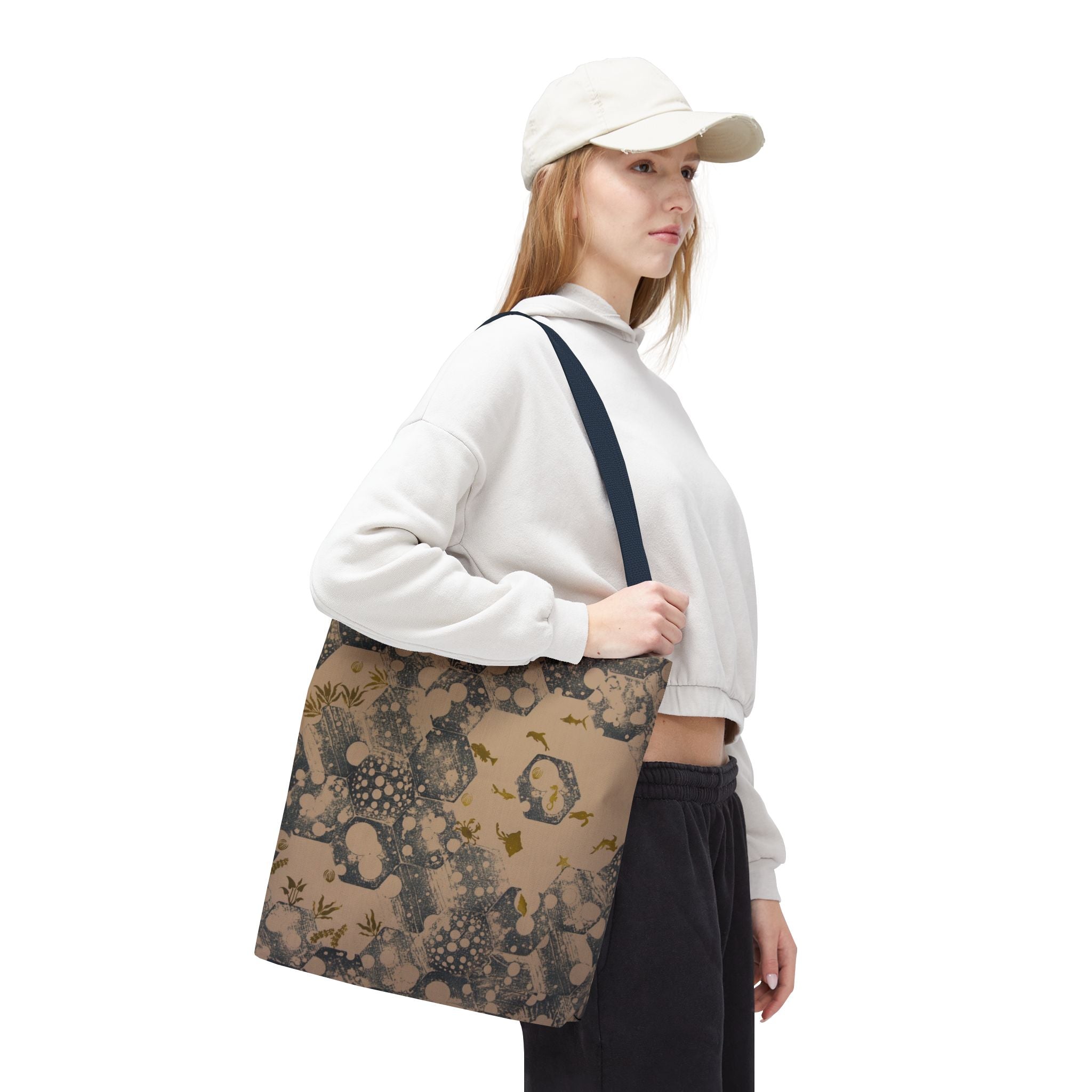 Abstract Marble Pattern Tote Bag — Neutral Honeycomb Bubble Design