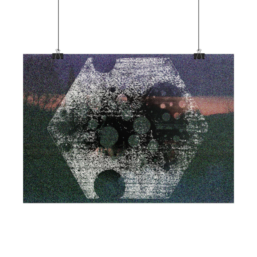 Abstracte zeshoekige poster — Muurdecoratie met korrelig nachtlandschap 