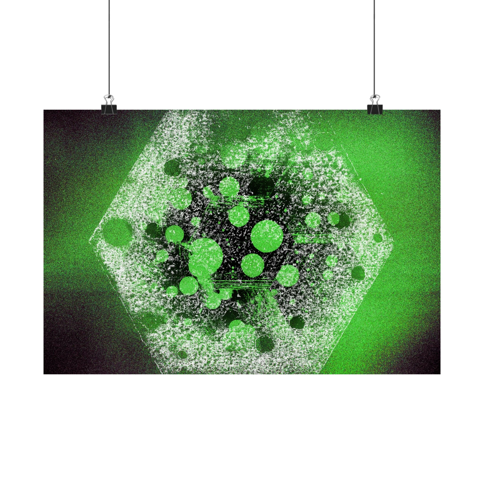 Abstract Neon Green Hexagon Matte Poster — Geometric Sci‑Fi Wall Art