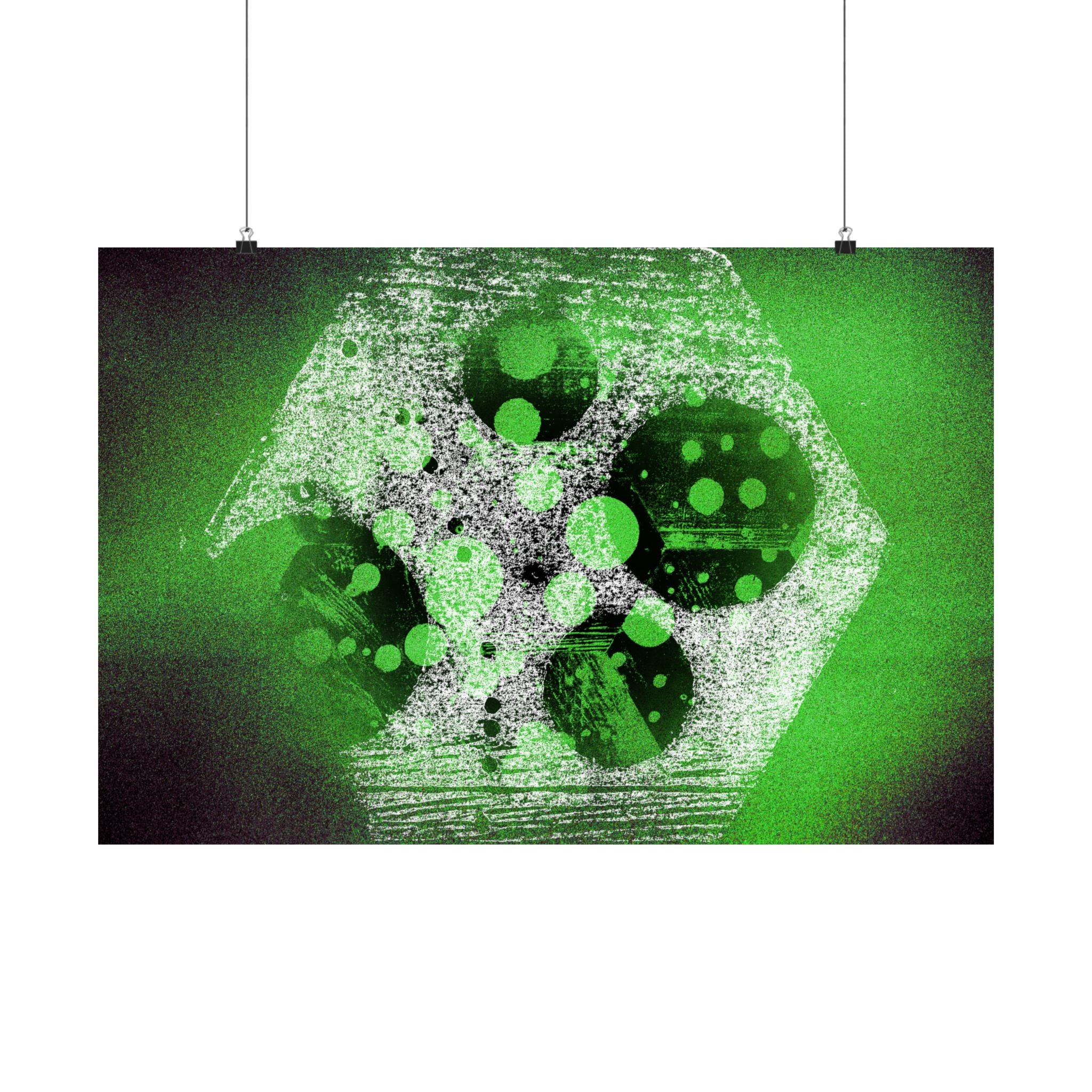 Abstract Green Hexagon Matte Horizontal Poster — Geometric Modern Wall Art
