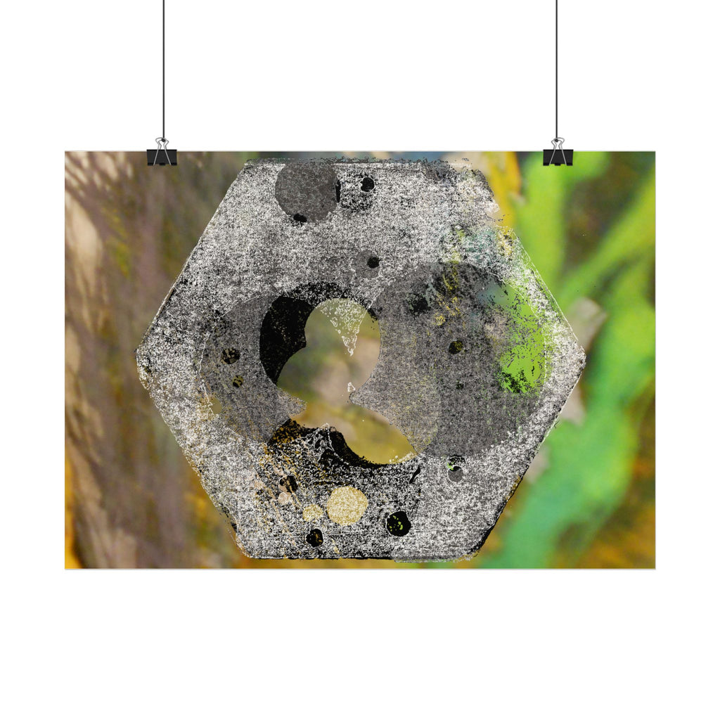 Abstract Hex Bolt Close-Up Poster — Industrial Nature Wall Art