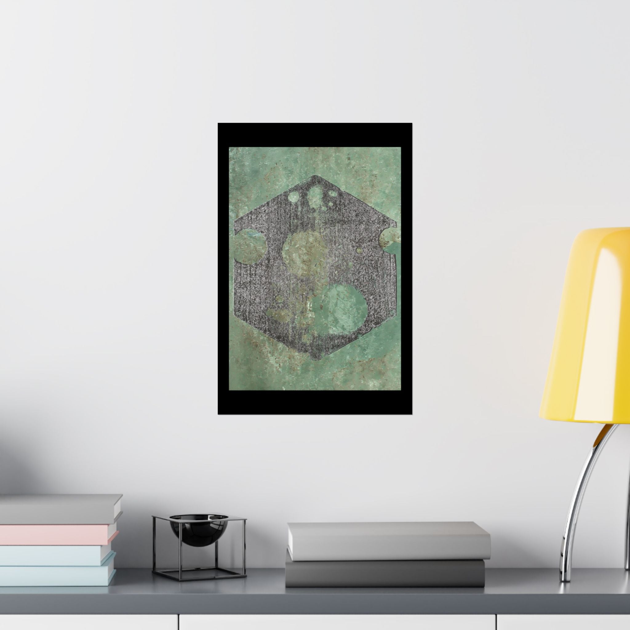 Abstract Geometric Hexagon Art Matte Vertical Poster | Green Textured Circles