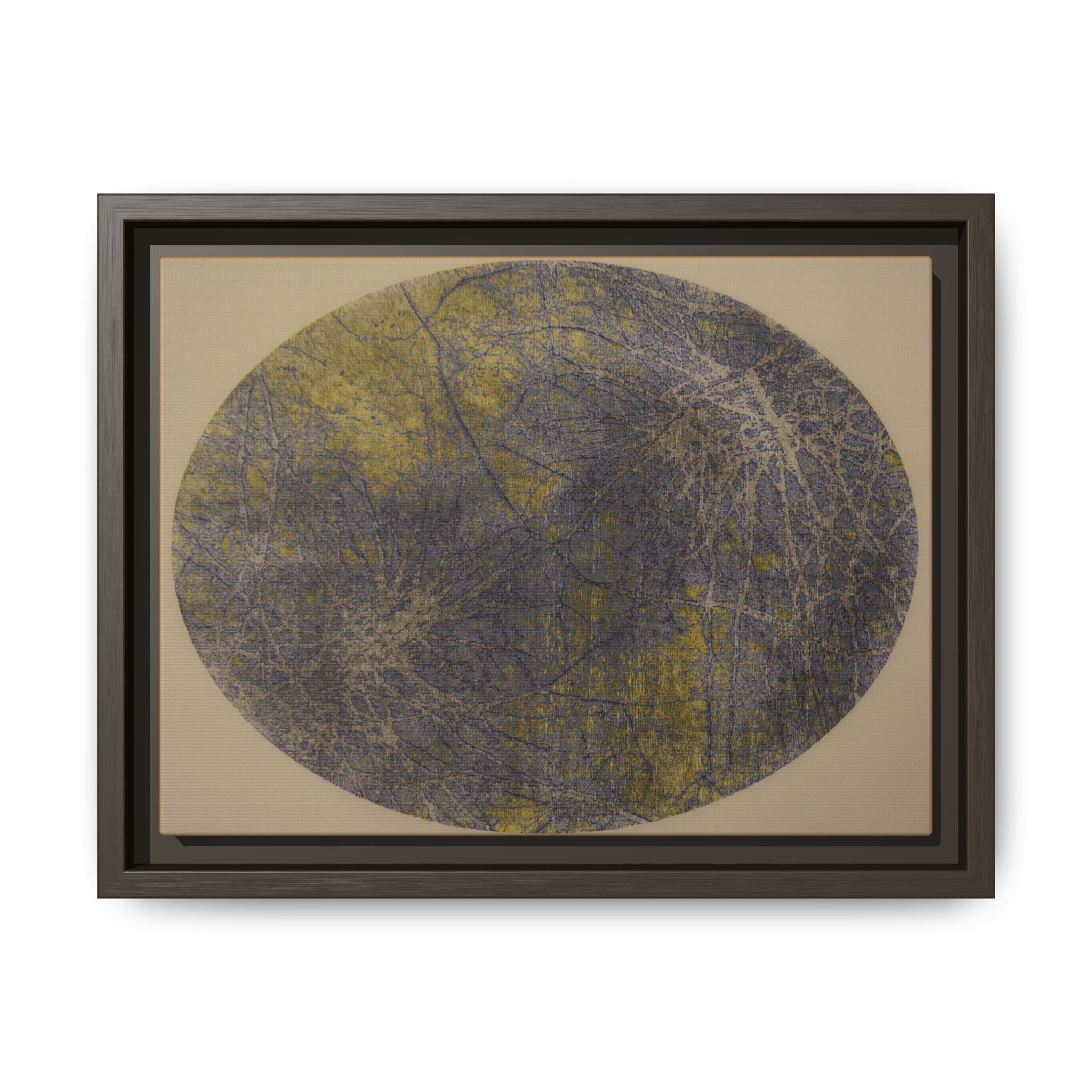 Abstract Orb Matte Canvas Framed Art — Blue & Gold Textured Wall Print - no 39