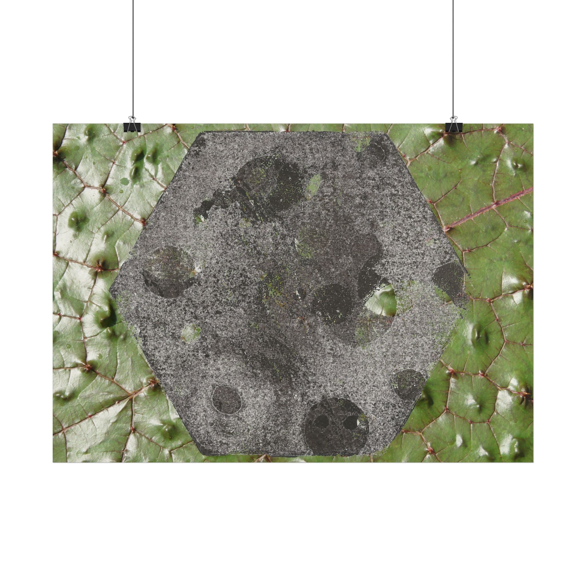 Abstracte poster met botanische zeshoeken — Horizontale muurdecoratie met groene bladstructuur 