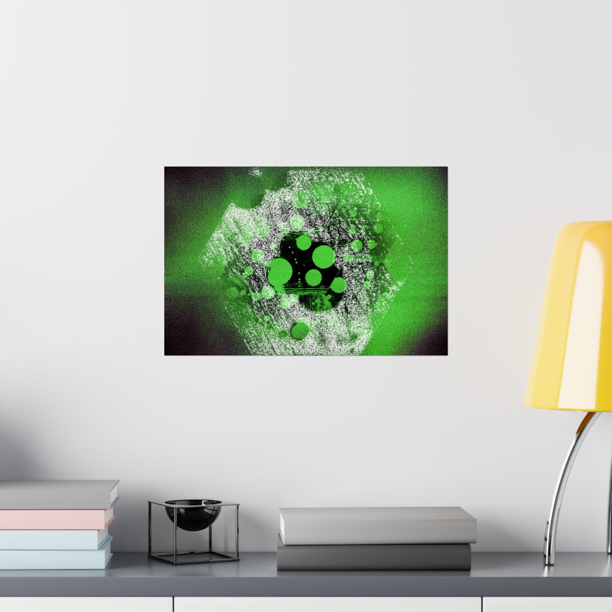 Abstract Neon Green Geometric Matte Poster — Modern Sci‑Fi Wall Art
