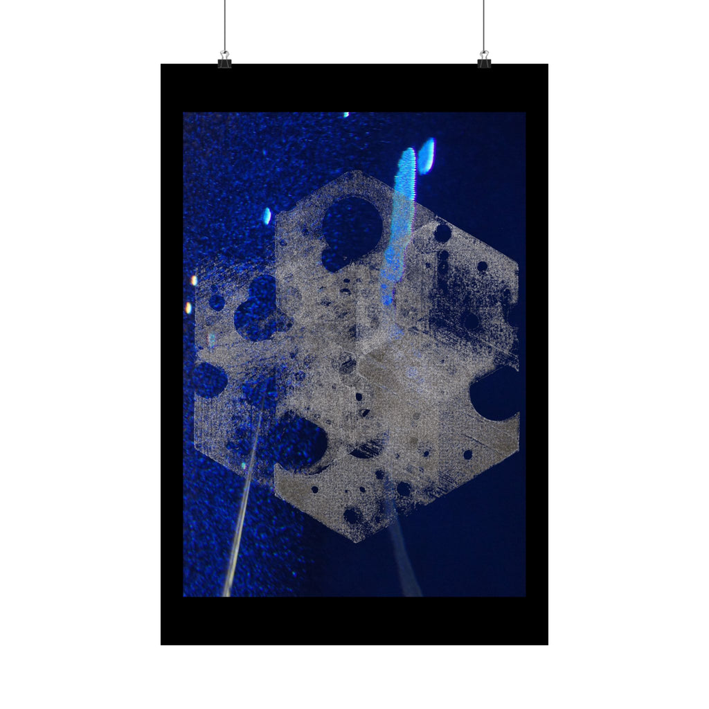 Abstract Blue Geometry Matte Poster — Hexagon Ice Crystal Wall Art