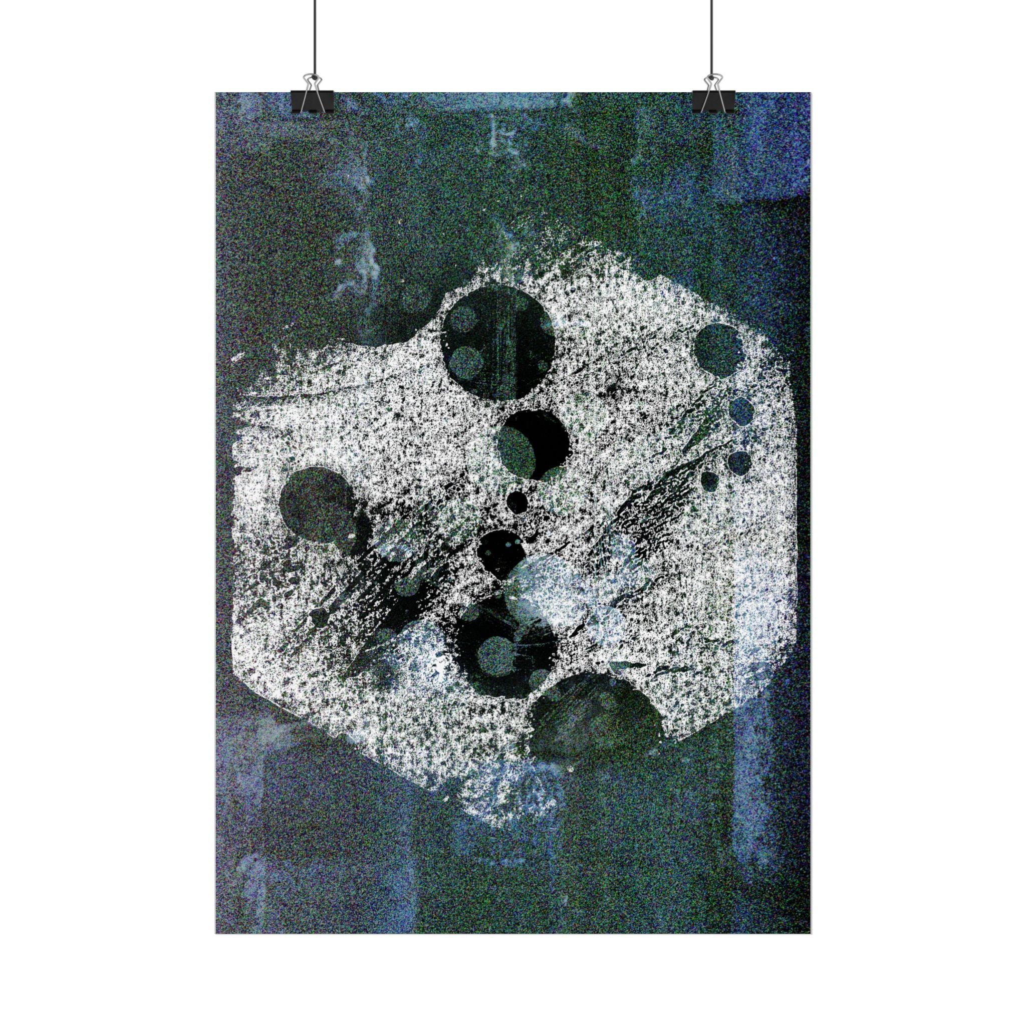 Abstracte maanfaseposter — Donkerblauwe muurdecoratie met textuur 
