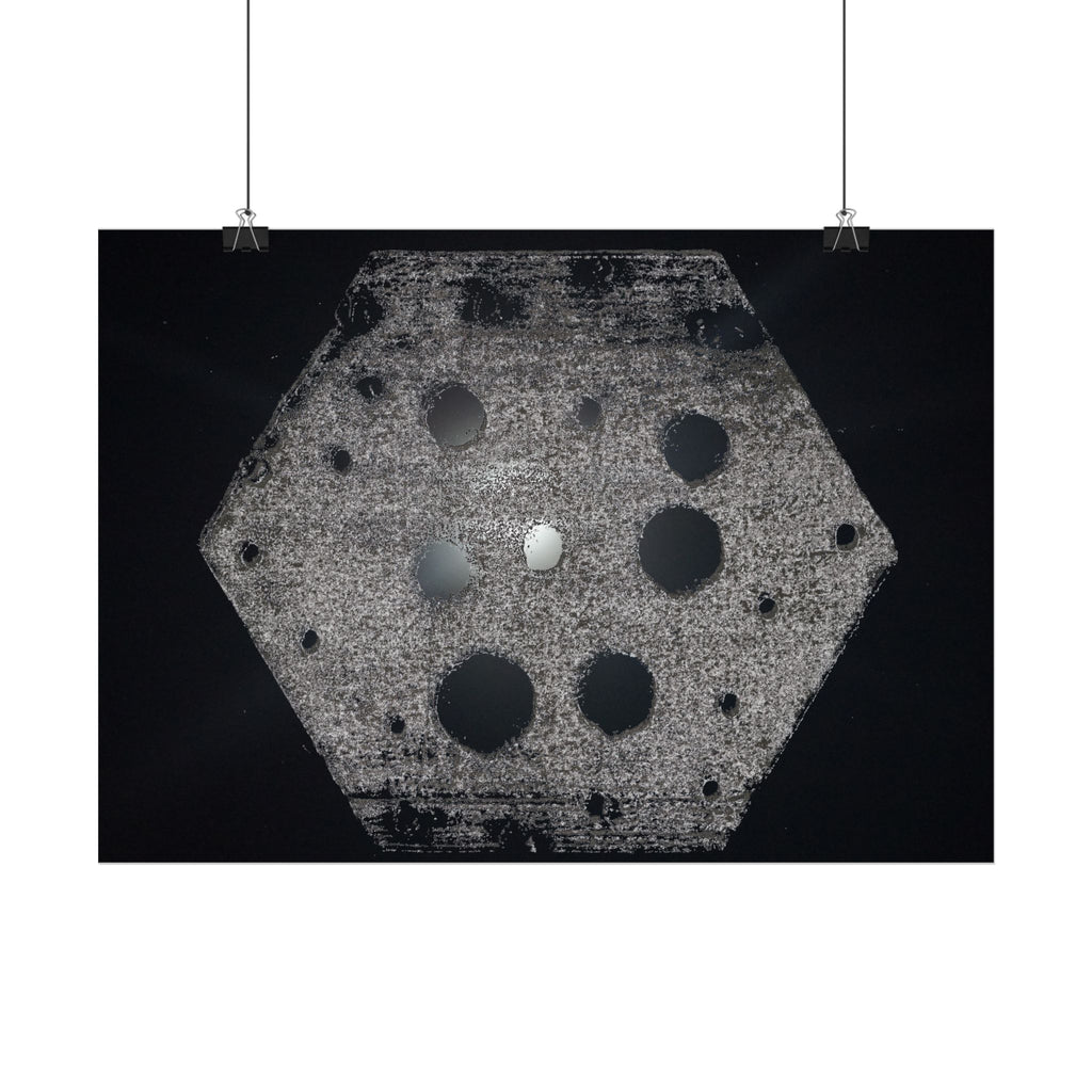 Abstracte zeshoekige poster — Minimalistische horizontale wanddecoratie in zwart-grijs 