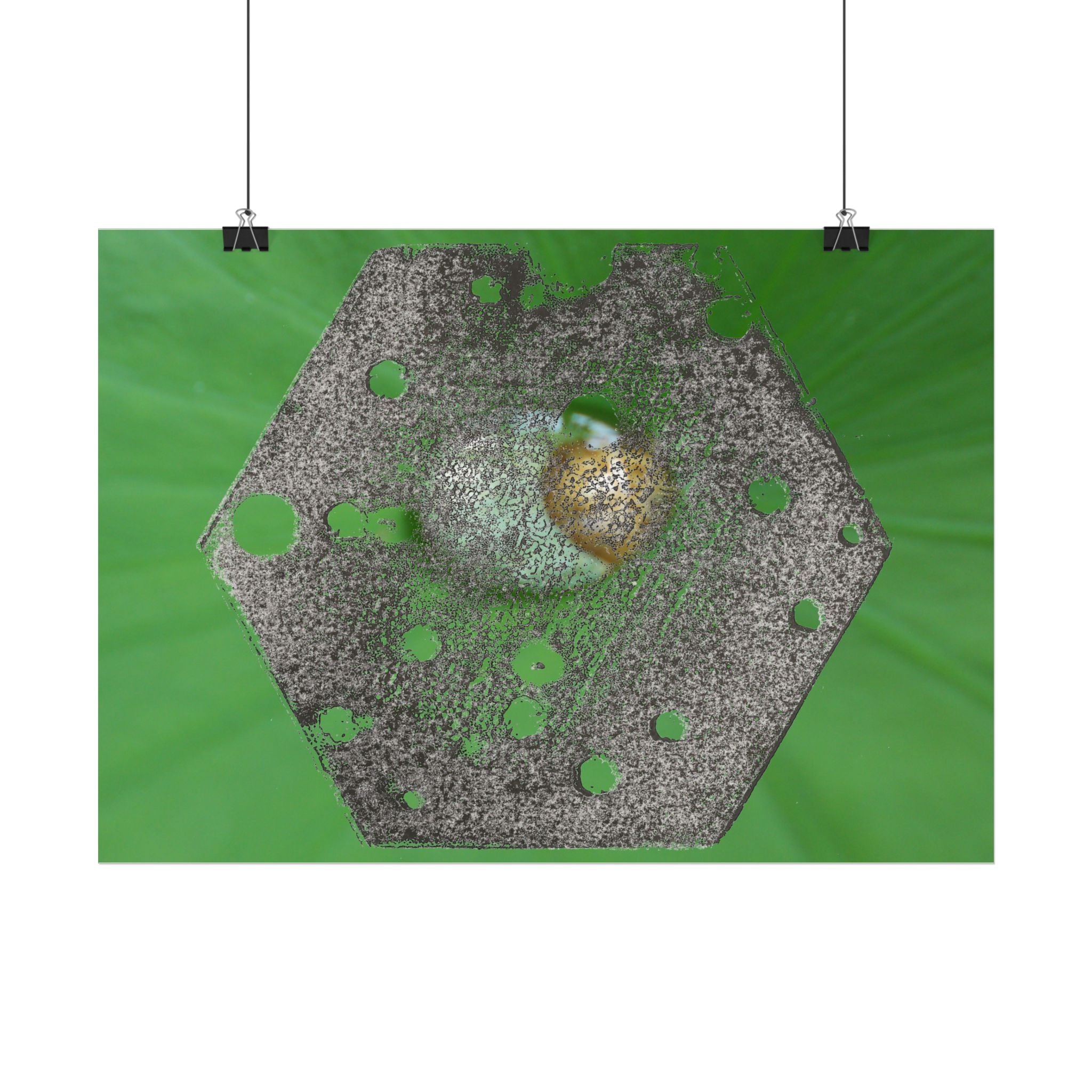 Abstracte zeshoekige metalen textuur poster | Horizontale poster, groene organische achtergrond 