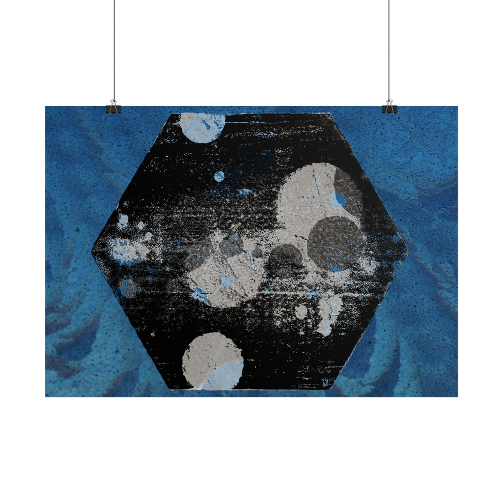Abstract Blue Hexagon Poster — Horizontal Wall Art