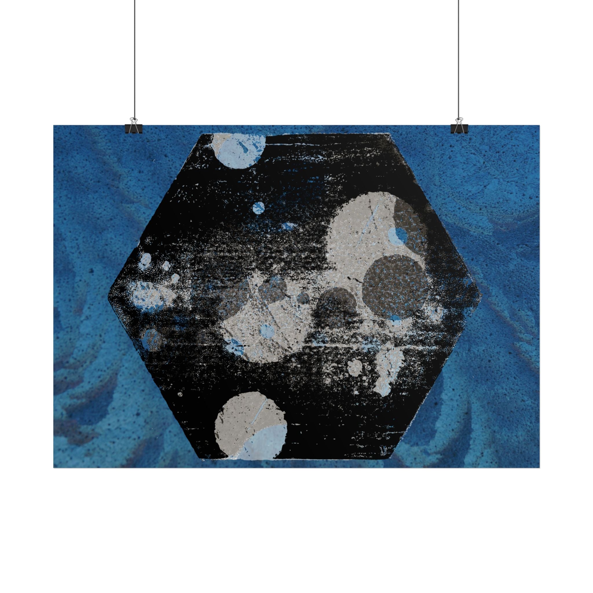 Abstracte blauwe zeshoekige poster — Horizontale wanddecoratie 