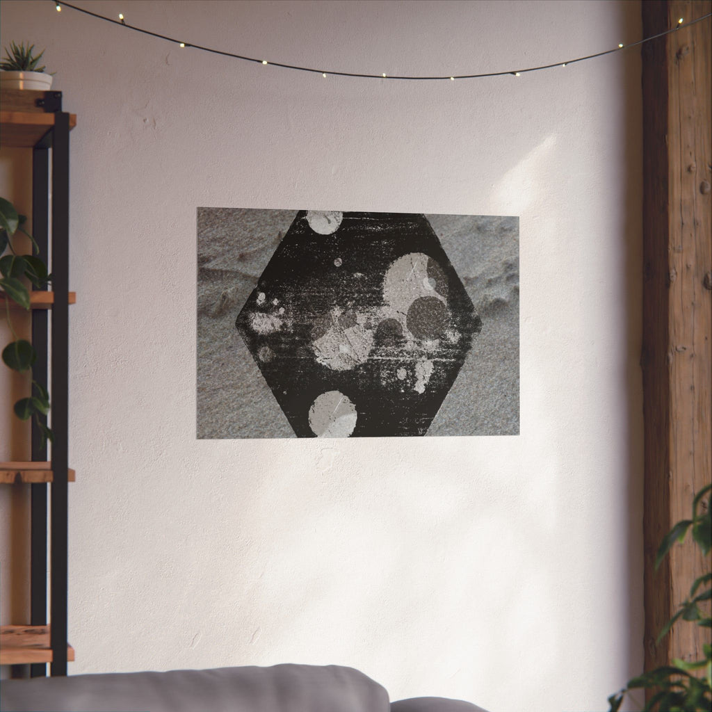 Matte Horizontal Poster — Grunge Hexagon Moonprint (Black & Gray Abstract)