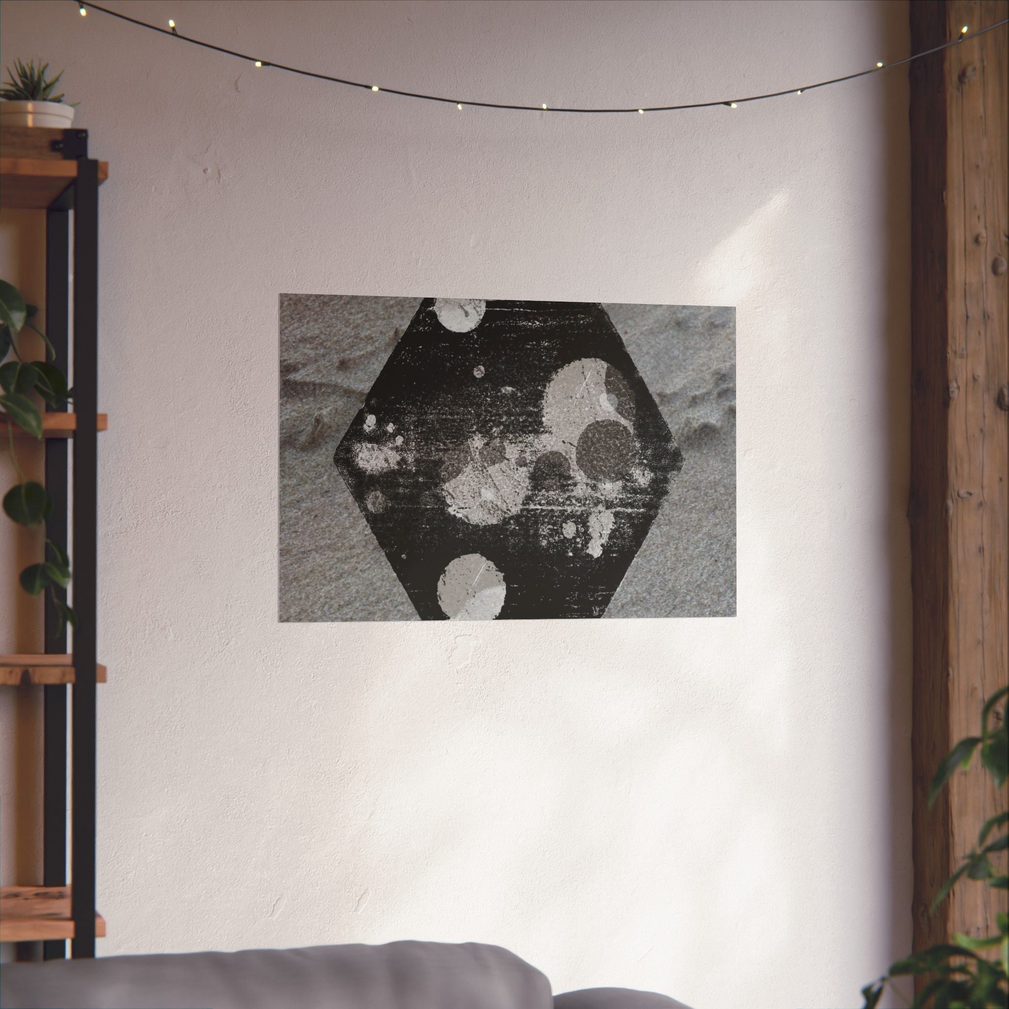 Matte Horizontal Poster — Grunge Hexagon Moonprint (Black & Gray Abstract)