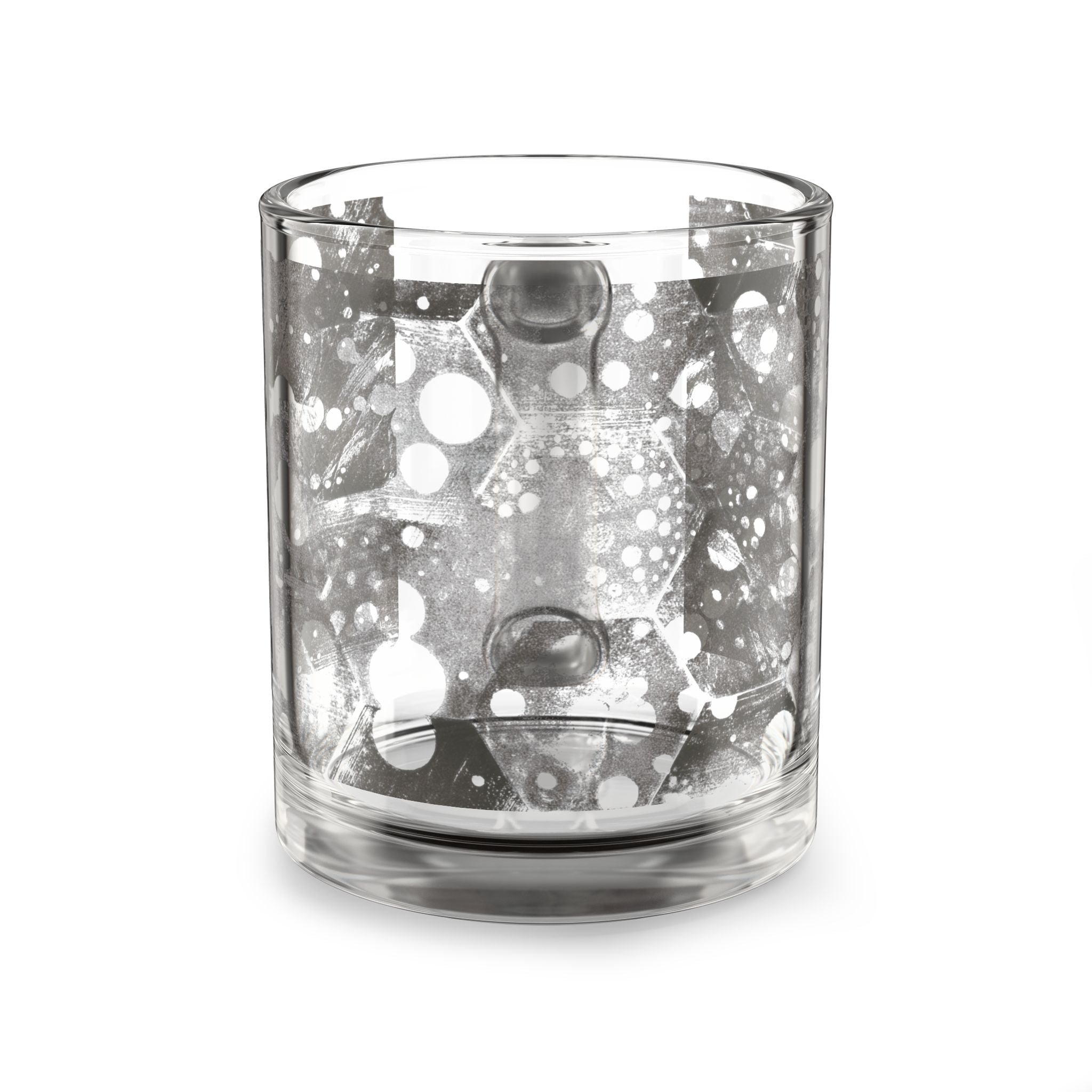 Glazen mok van 280 ml — Abstract zwart-wit patroon met zeshoekige bubbels 