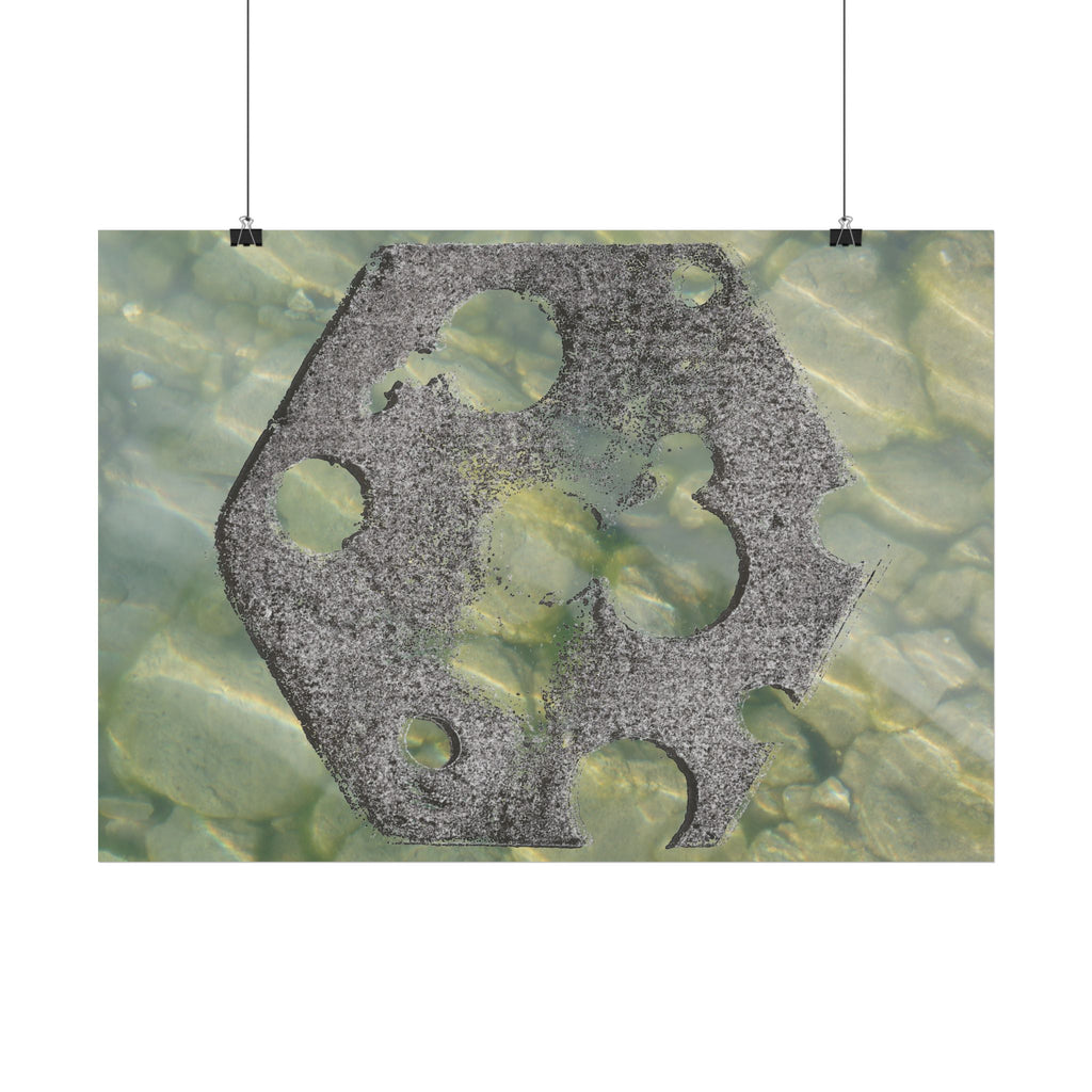 Abstracte poster met zeegras en steen, horizontaal model — Muurdecoratie met kusttextuur 