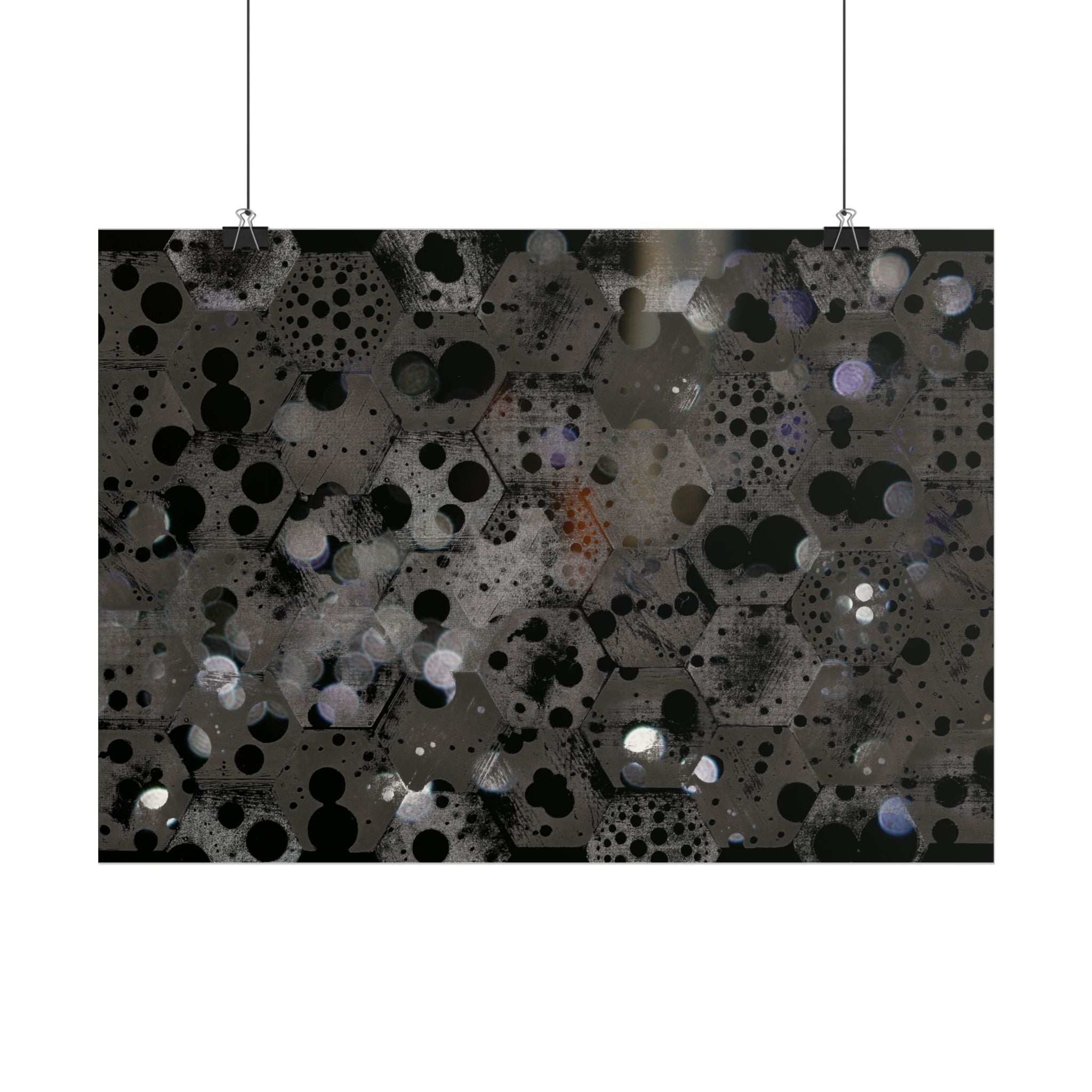 Abstracte poster met zwarte bubbels, horizontaal geplaatst — Moderne minimalistische muurdecoratie 