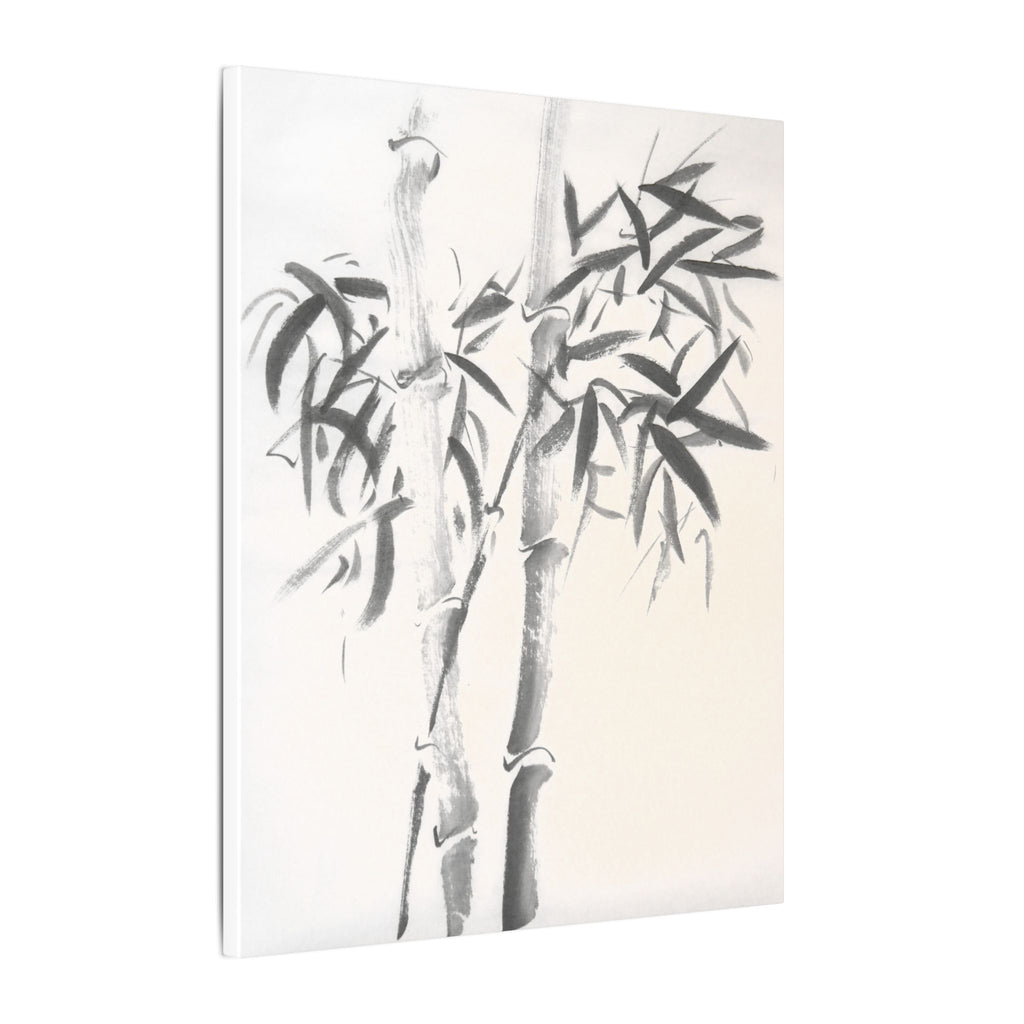 Bamboe-inktschilderij, matte canvasprint — Minimalistische Aziatische muurdecoratie 
