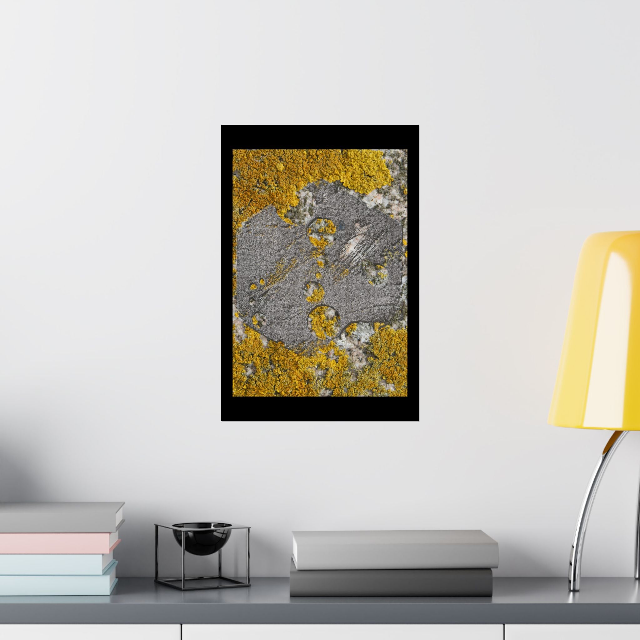 Lichen Texture Matte Poster — Yellow & Gray Nature Wall Art