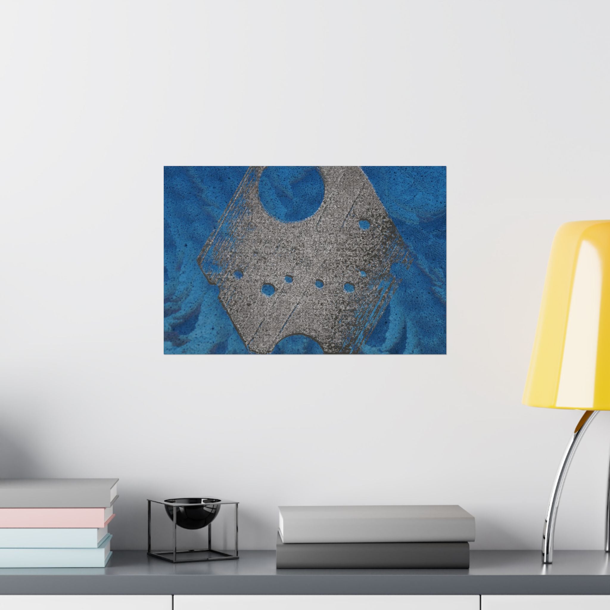 Abstract Blue Texture with Metallic Geometric Shape Poster