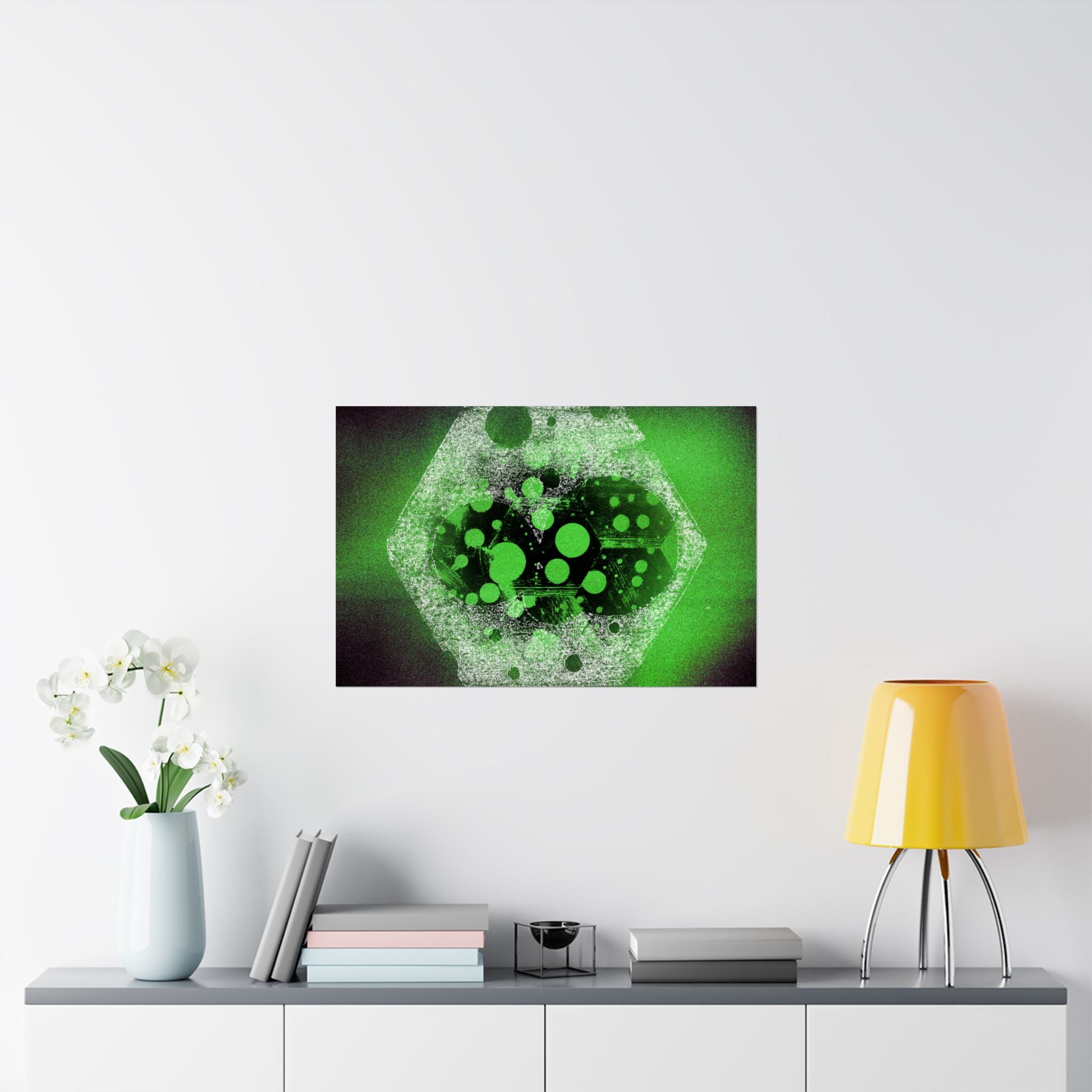 Abstract Green Hexagon Matte Poster — Sci‑Fi Geometric Wall Art