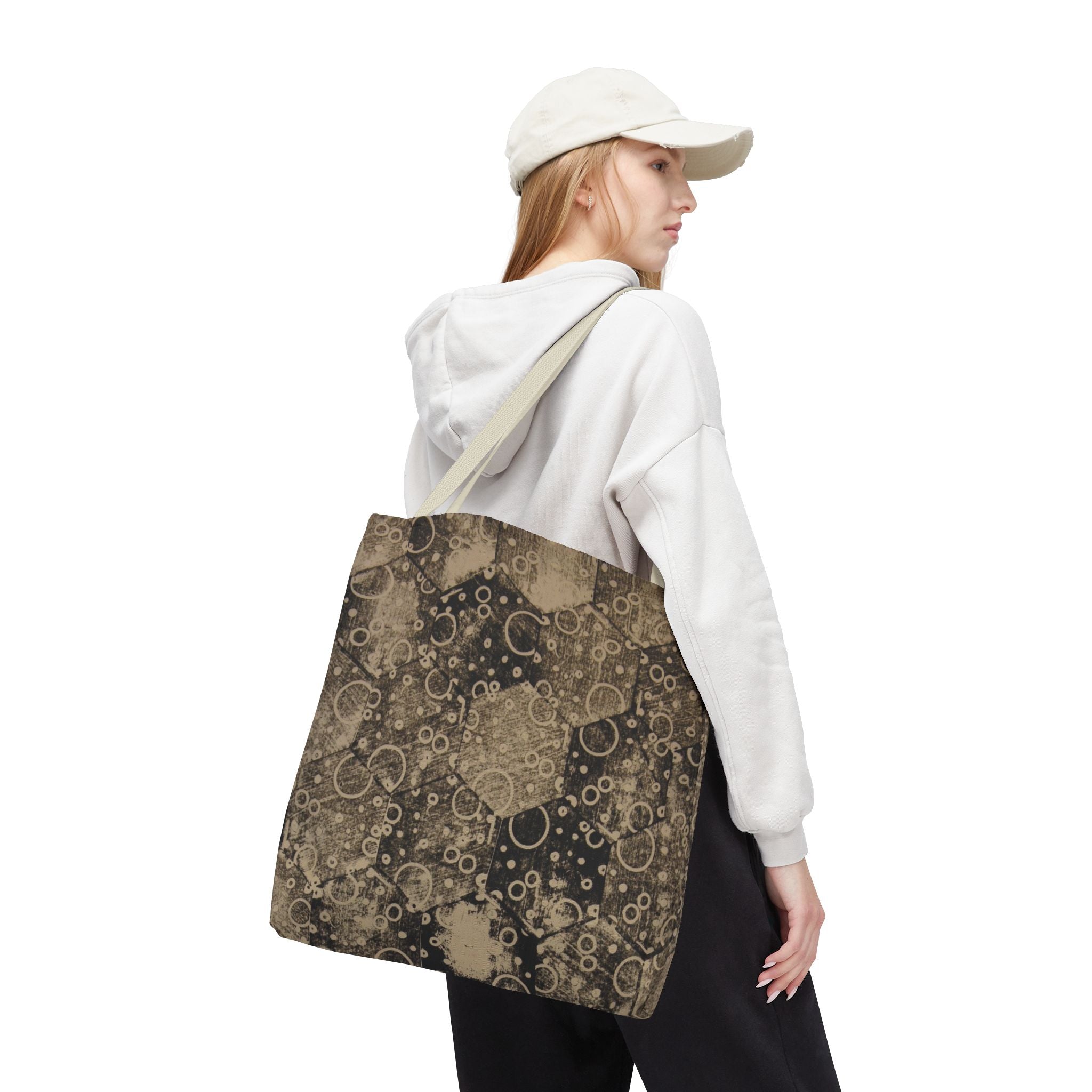 Vintage Hexagon Pattern Tote Bag – Sepia Geometric All-Over Print