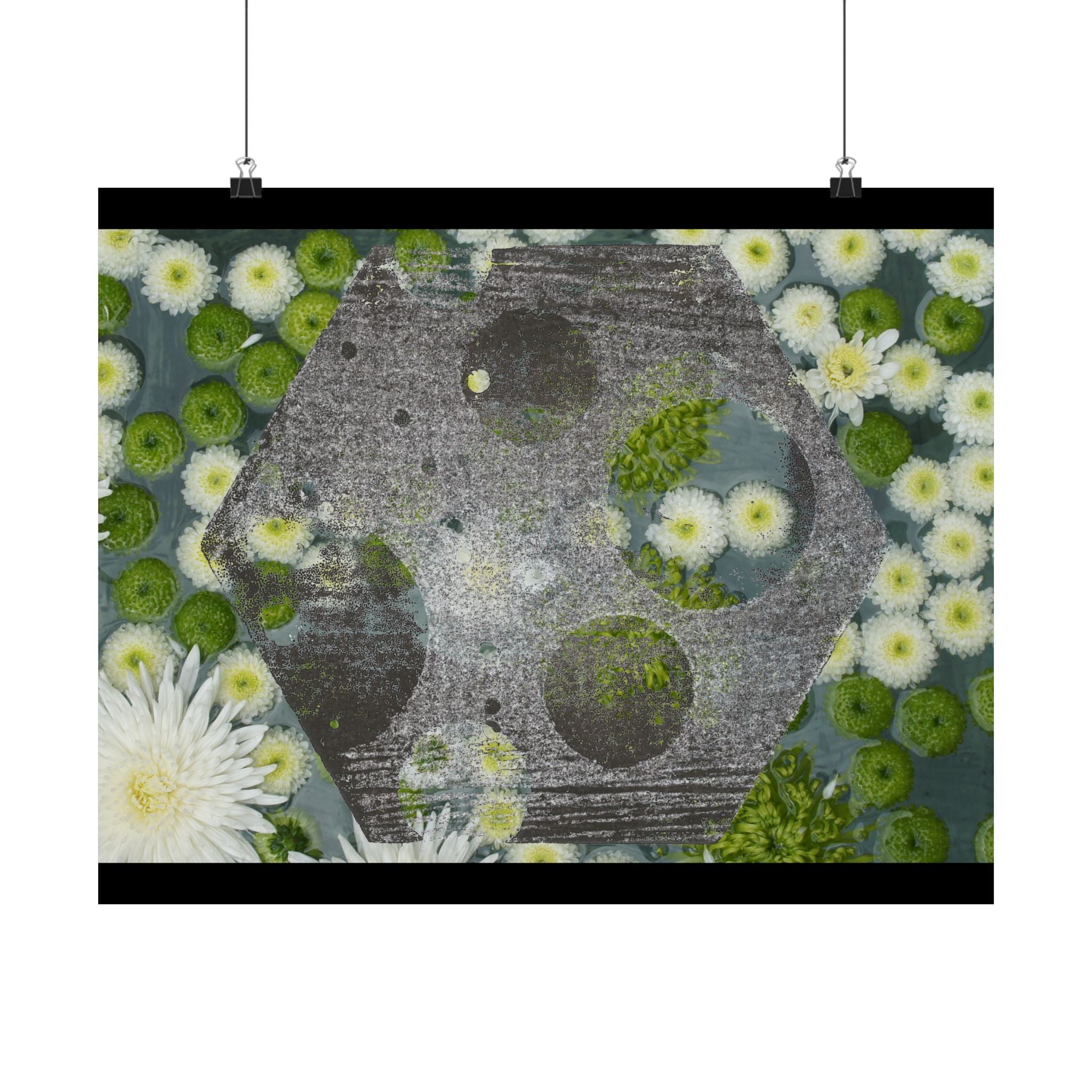 Daisy & Moss Floral Poster — Matte Horizontal Wall Art