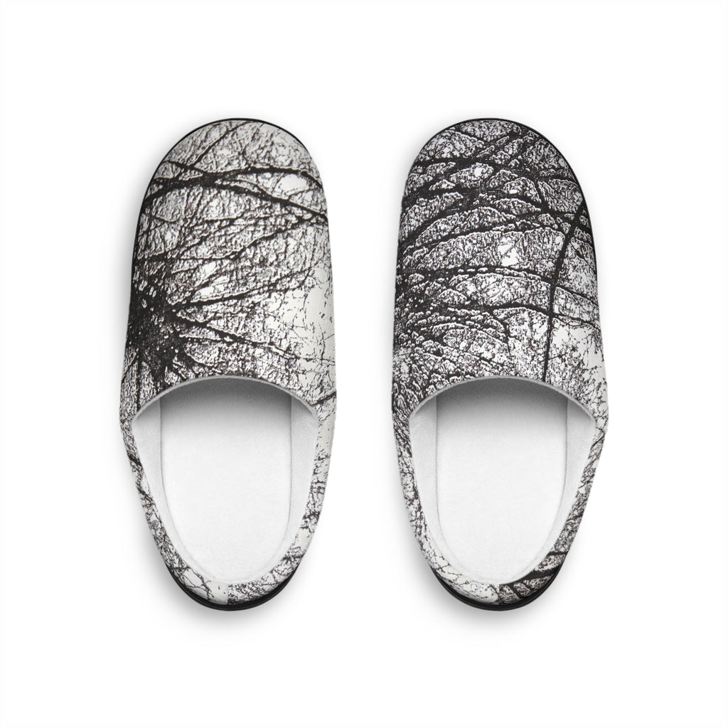 Men's Indoor Slippers — Monochrome Winter Trees Pattern Cozy House Shoes