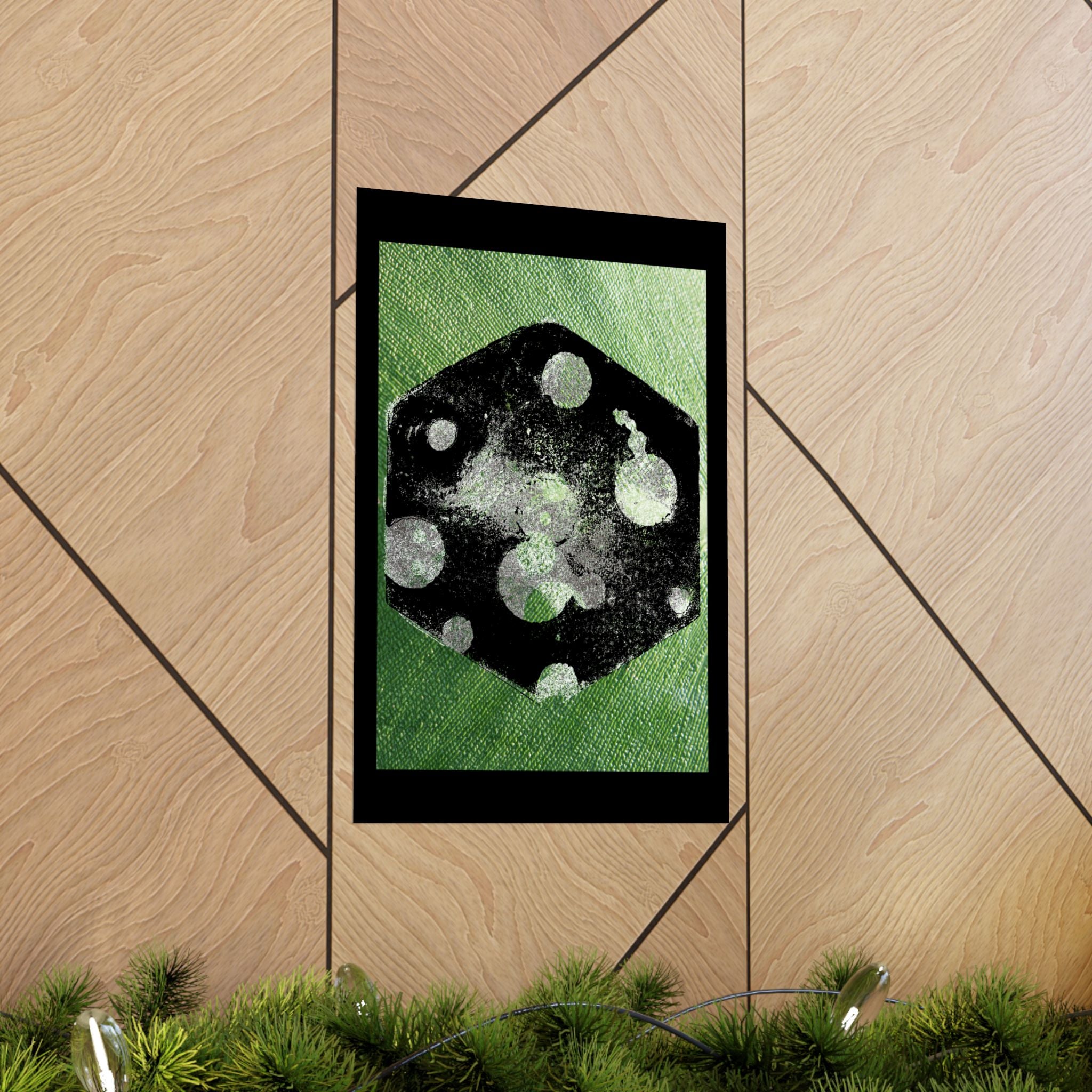 Abstract Green Dice Art Poster — Matte Vertical Wall Print