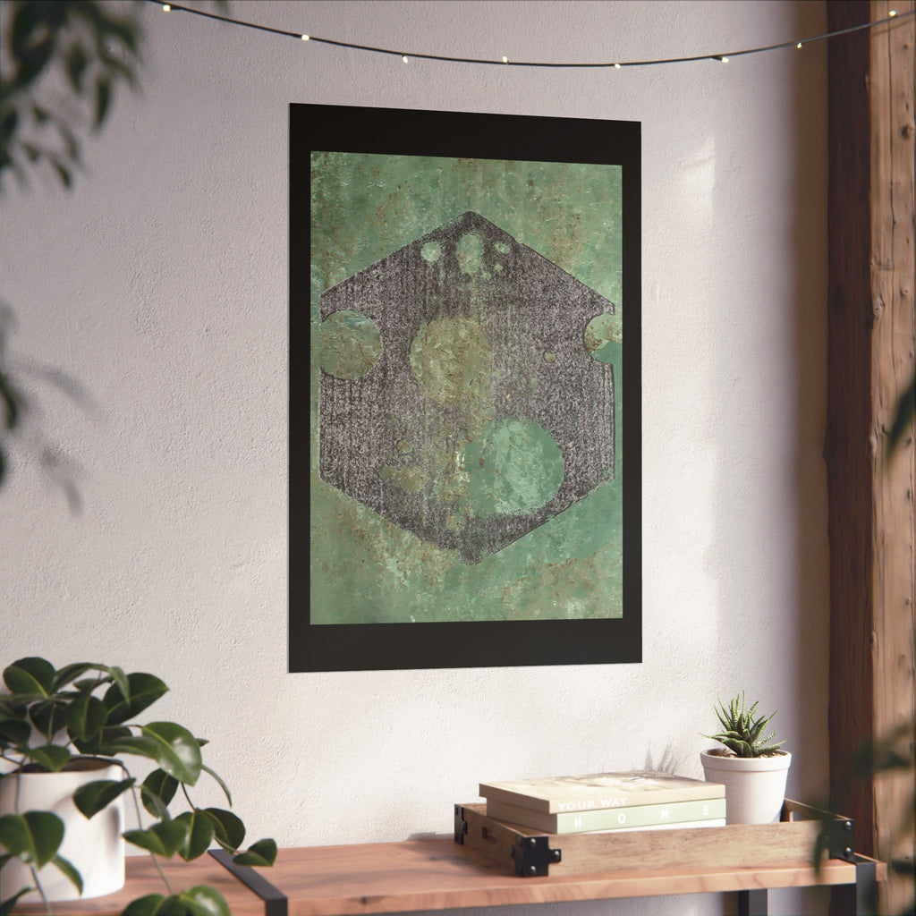 Abstract Geometric Hexagon Art Matte Vertical Poster | Green Textured Circles