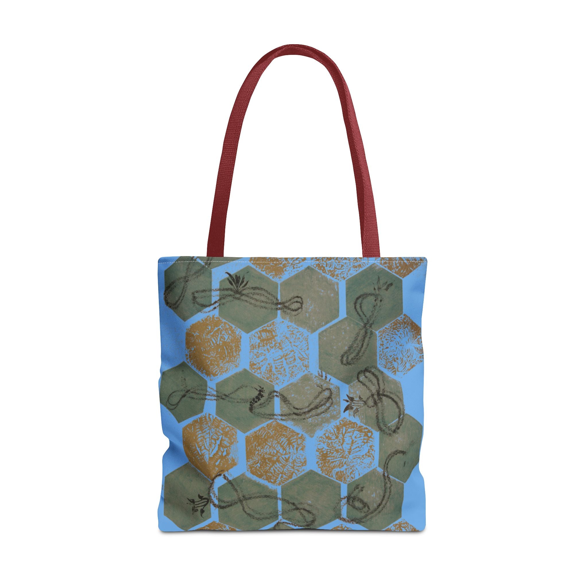 Hexagon Honeycomb Tote Bag — Blue Botanical Pattern AOP