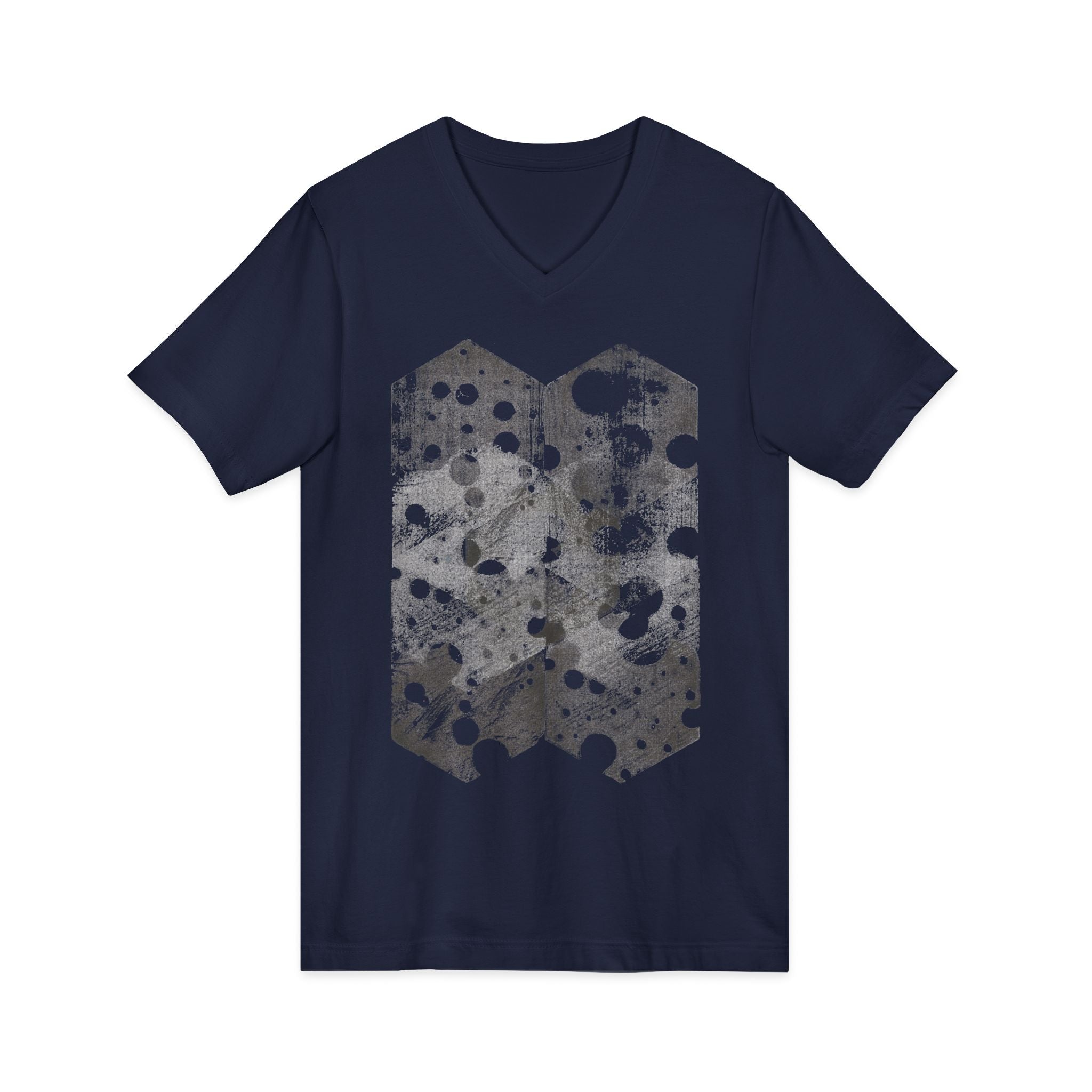 Hex Moon Graphic Tee Design Hex24 — Een vintage T-shirt met V-hals en ruimtekaasmotief, geïnspireerd op astronomie.